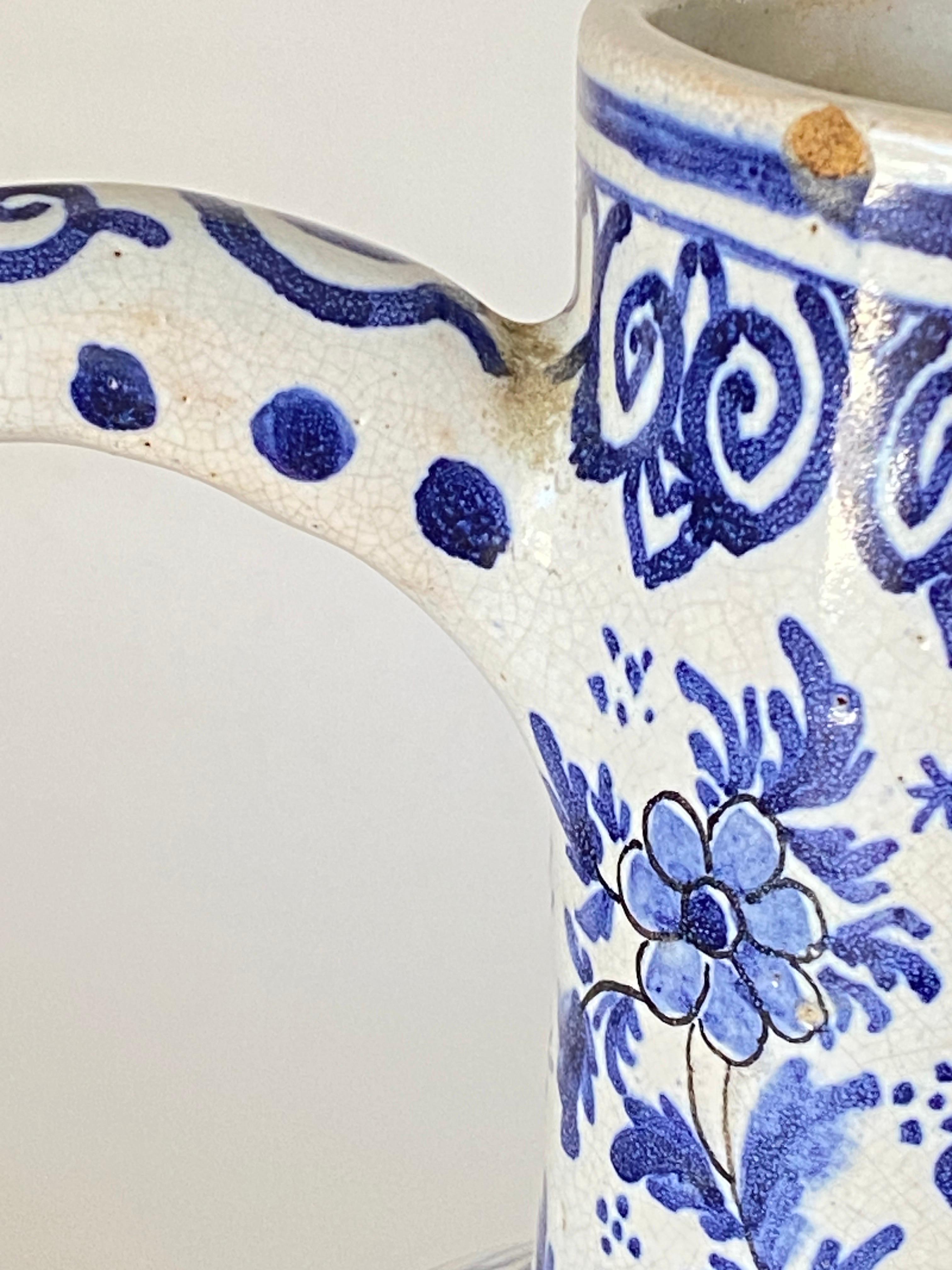 Faience Delft Jug in Faïence, White and Blue, 18eme Century by Adrian Pynacker Signed For Sale