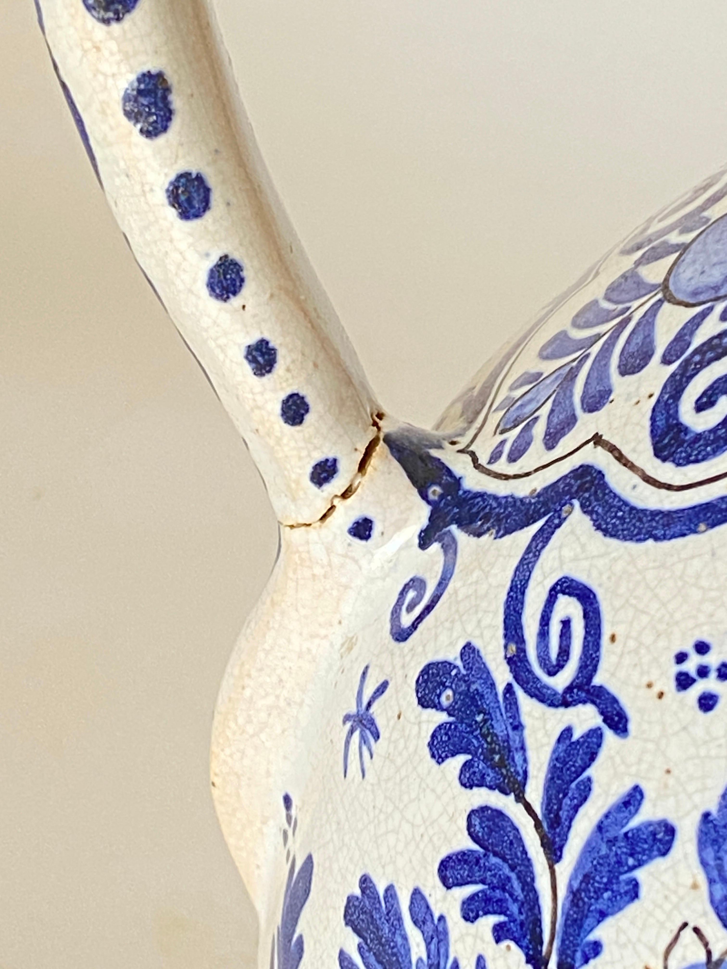 Delft Jug in Faïence, White and Blue, 18eme Century by Adrian Pynacker Signed For Sale 1
