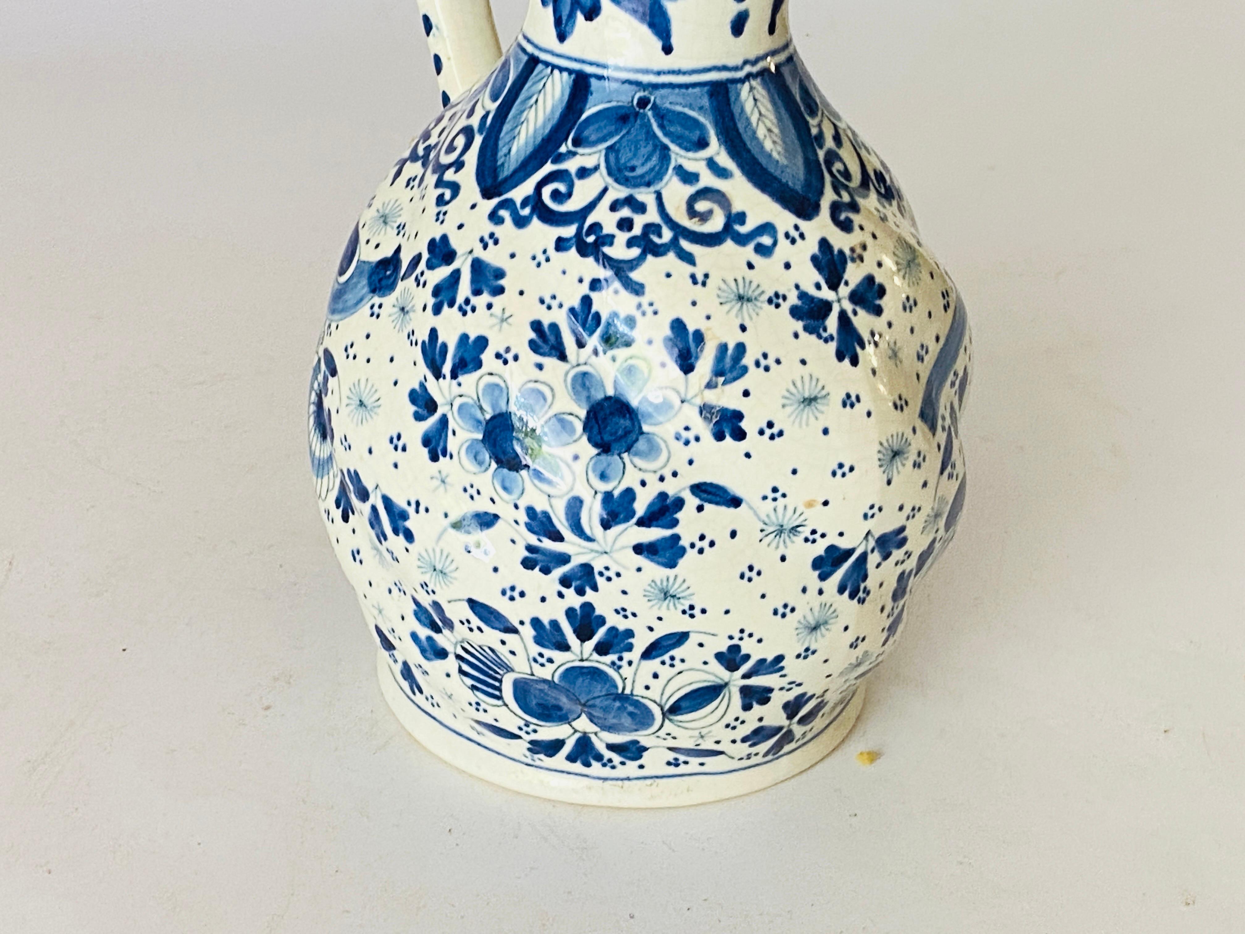 Chinoiserie Delft Jug in Faïence, White and Blue, 19th Century Netherlands For Sale