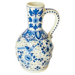 Cruche de Delft en faïence, blanche et bleue, 19e siècle Pays-Bas