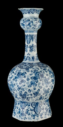 Delft, Large Blue and White Garlic-Head Bottle Vase, 1700-1720