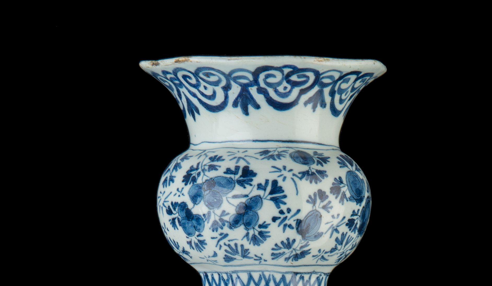 18th Century Delft, Large Blue and White Garlic-Head Bottle Vase, 1700-1720