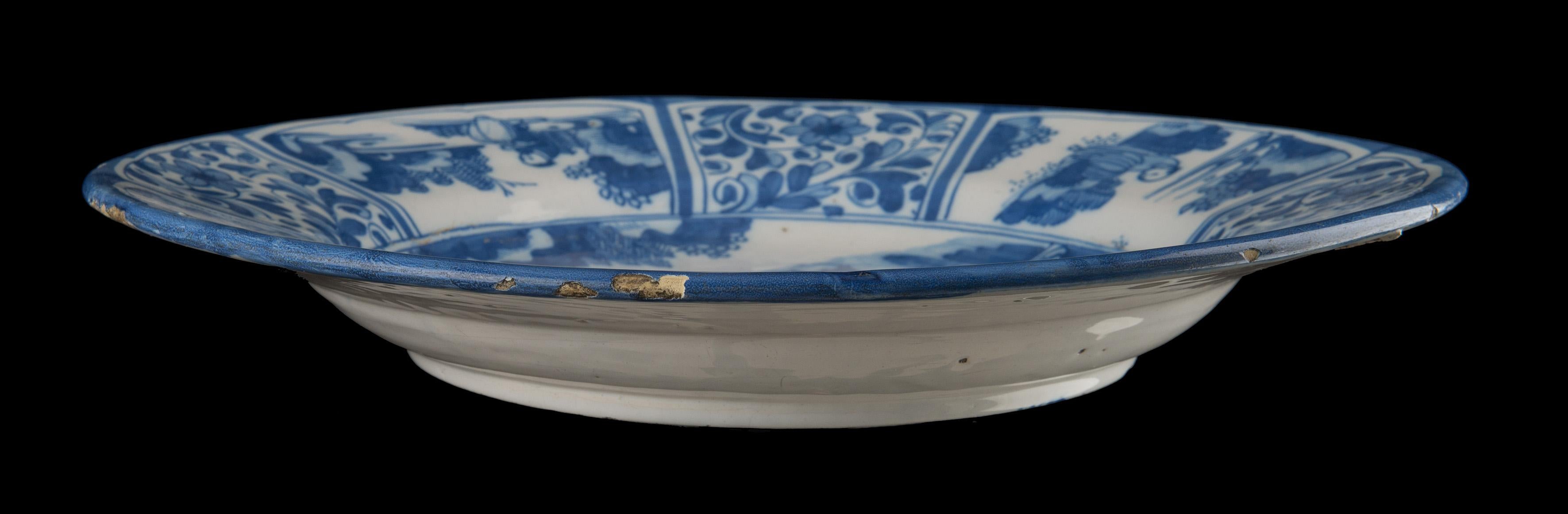 Baroque Delft, Large Blue and White Chinoiserie Dish, 1670 For Sale