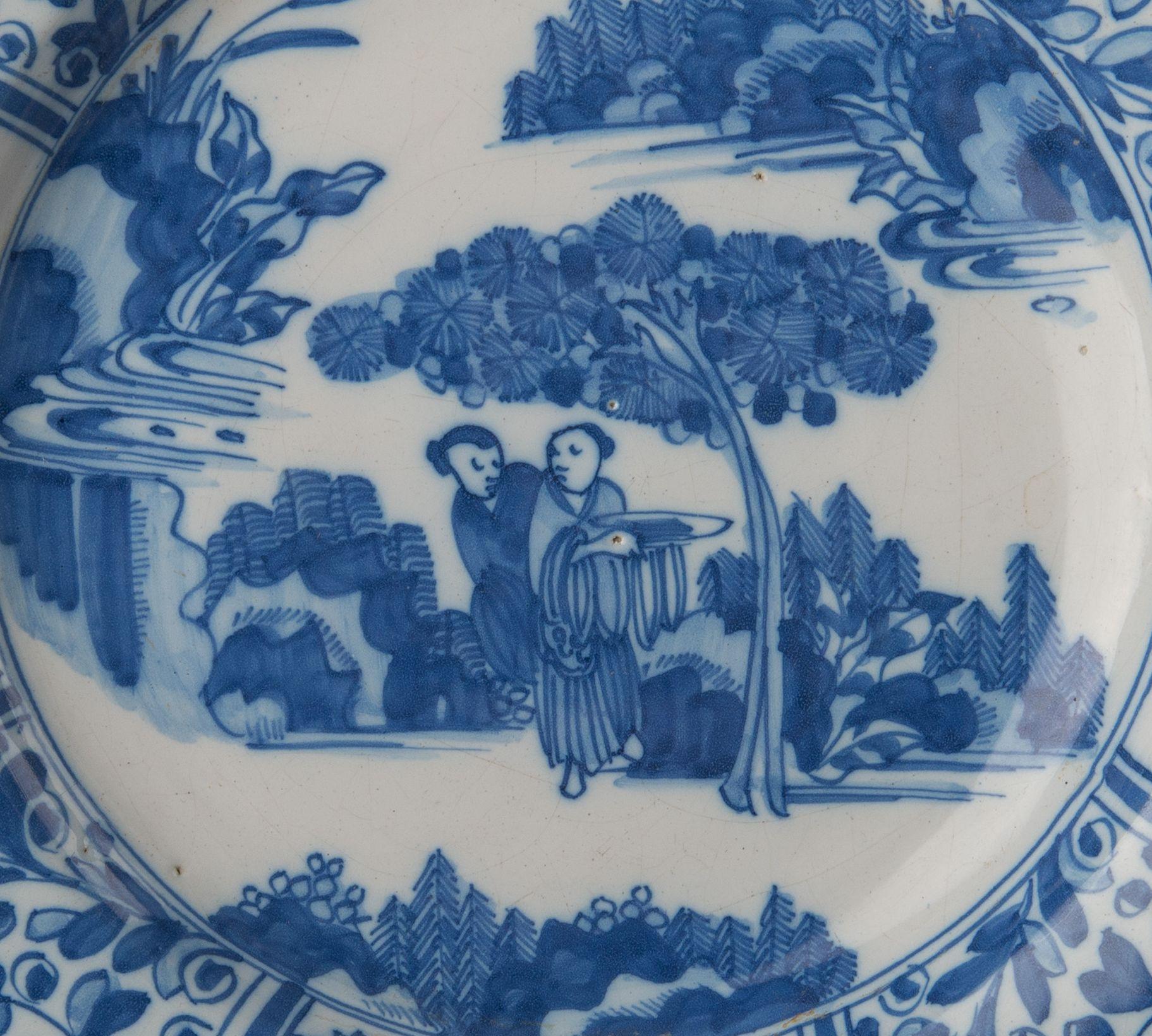 Dutch Delft, Large Blue and White Chinoiserie Dish, 1670 For Sale