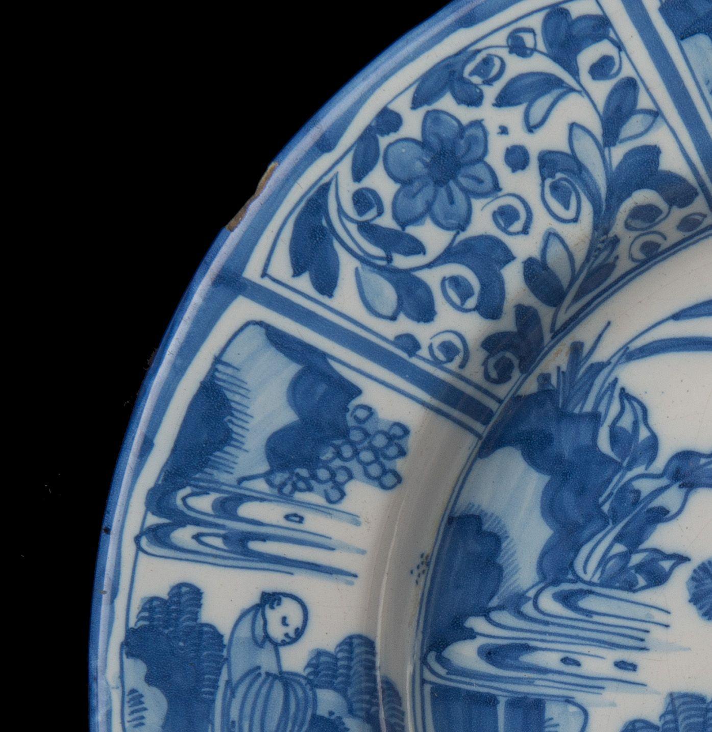 Hand-Painted Delft, Large Blue and White Chinoiserie Dish, 1670 For Sale