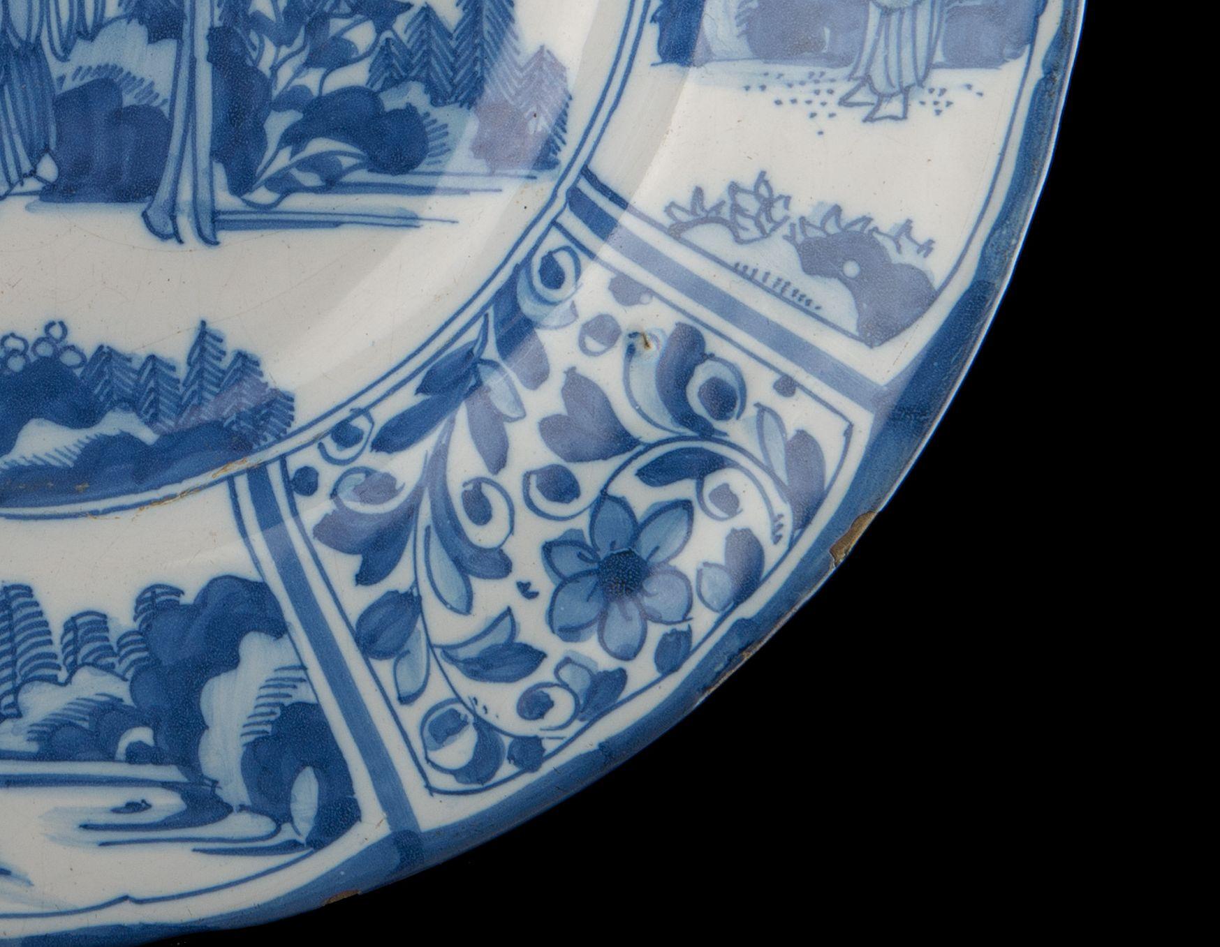 Delft, Large Blue and White Chinoiserie Dish, 1670 In Good Condition For Sale In Verviers, BE
