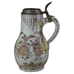 Antique Delft, Large Polychrome chinoiserie beer mug Delft, 1680-1690 purple and yellow