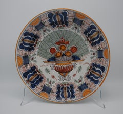 Delft - large polychrome 'Peacock feather' charger by 'MQ' - late 18th century