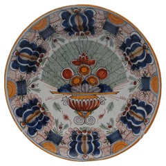 Delft - large polychrome 'Peacock feather' charger by 'MQ' - late 18th century