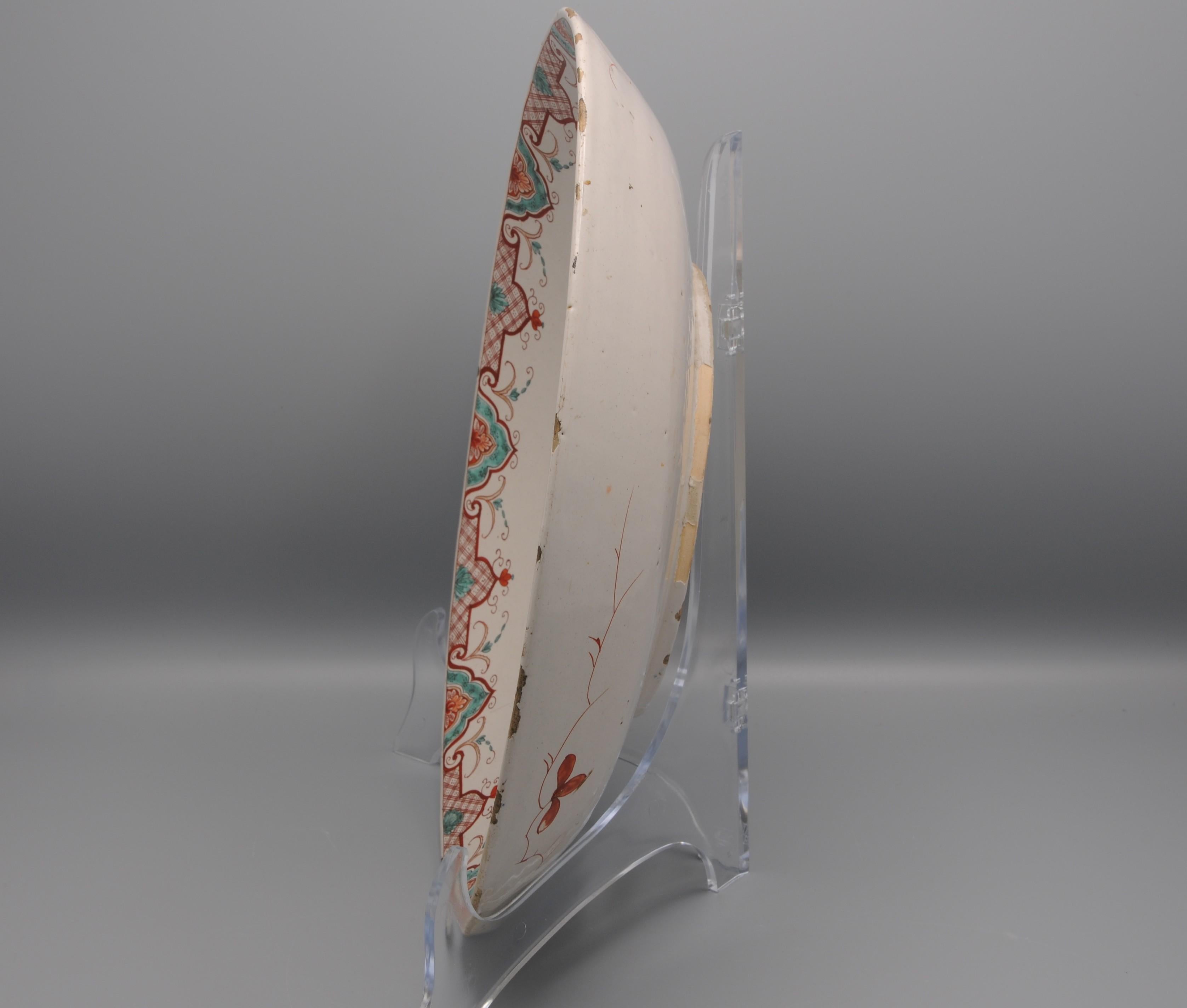 18th Century Delft - Large polychrome 'petit feu' armorial charger - mid 18th century For Sale