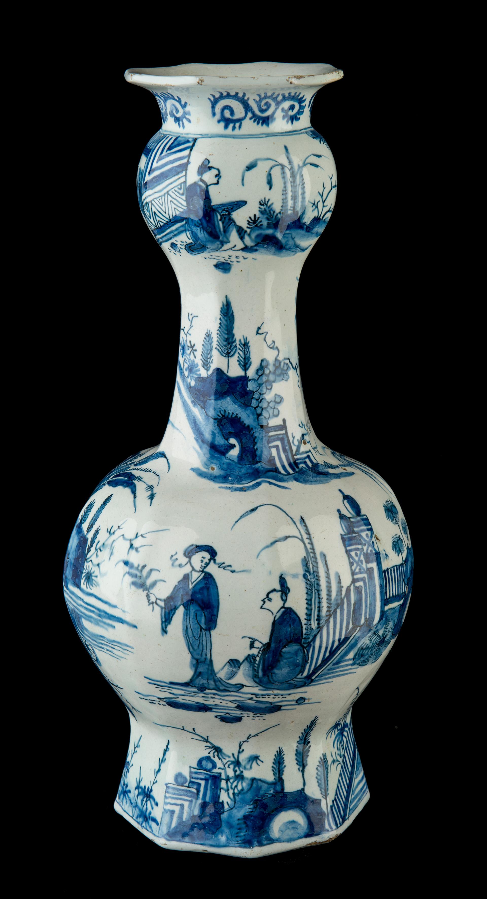 Dutch Delft, Pair of Blue and White Garlic-Head Bottle Vases, circa 1700
