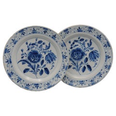 Delft - Pareja de fuentes florales azules de Delfware - Siglo XVIII