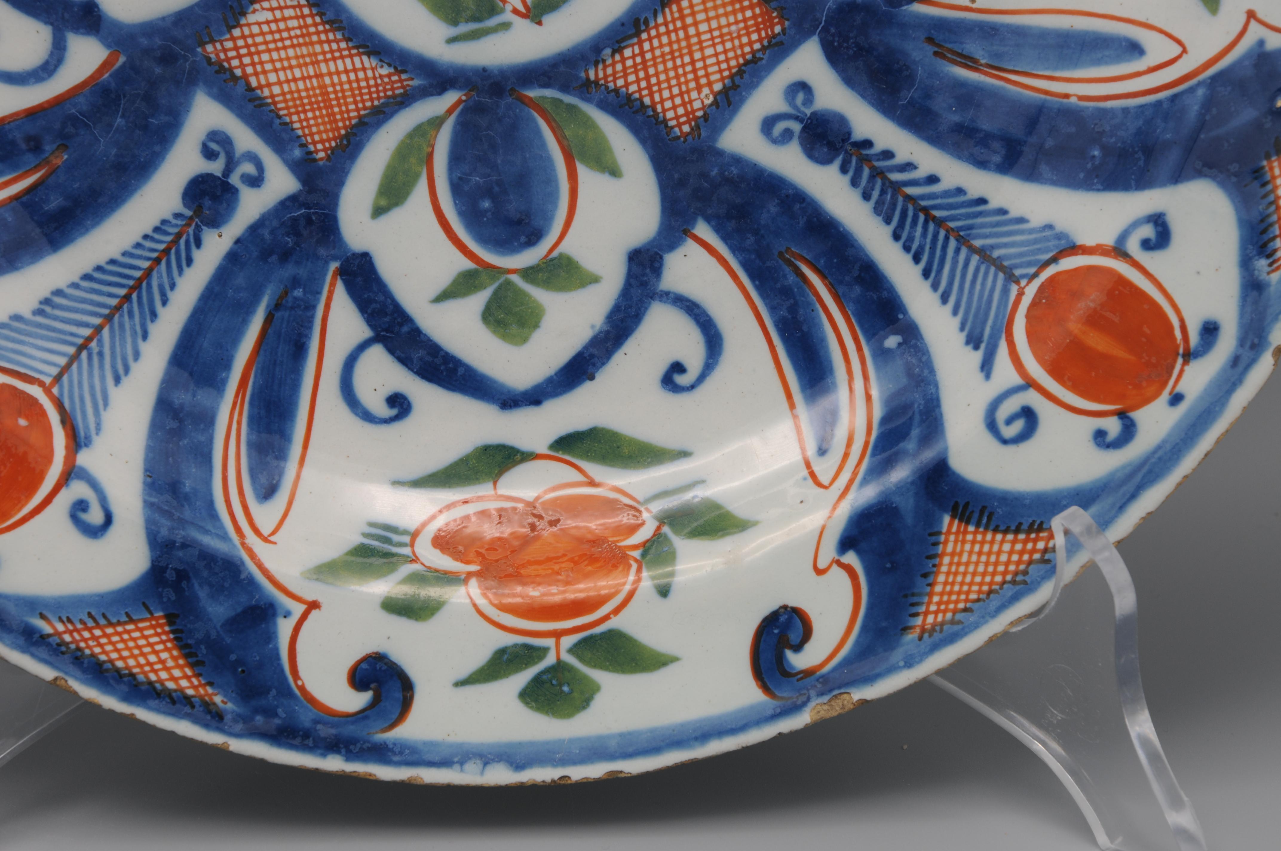 Delft - Pareja de platos azules, verdes y naranjas de 