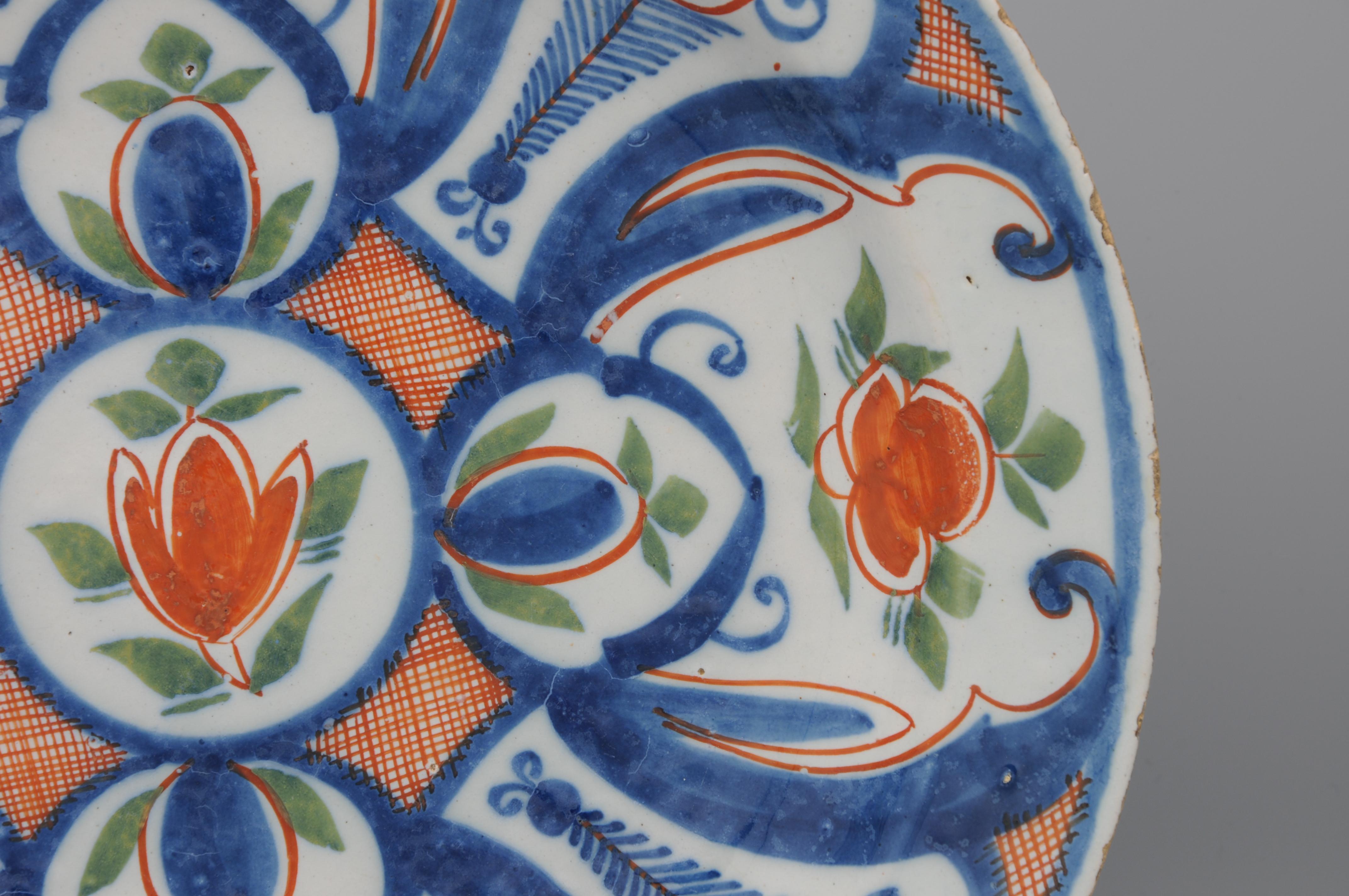 Delft - Pareja de platos azules, verdes y naranjas de 