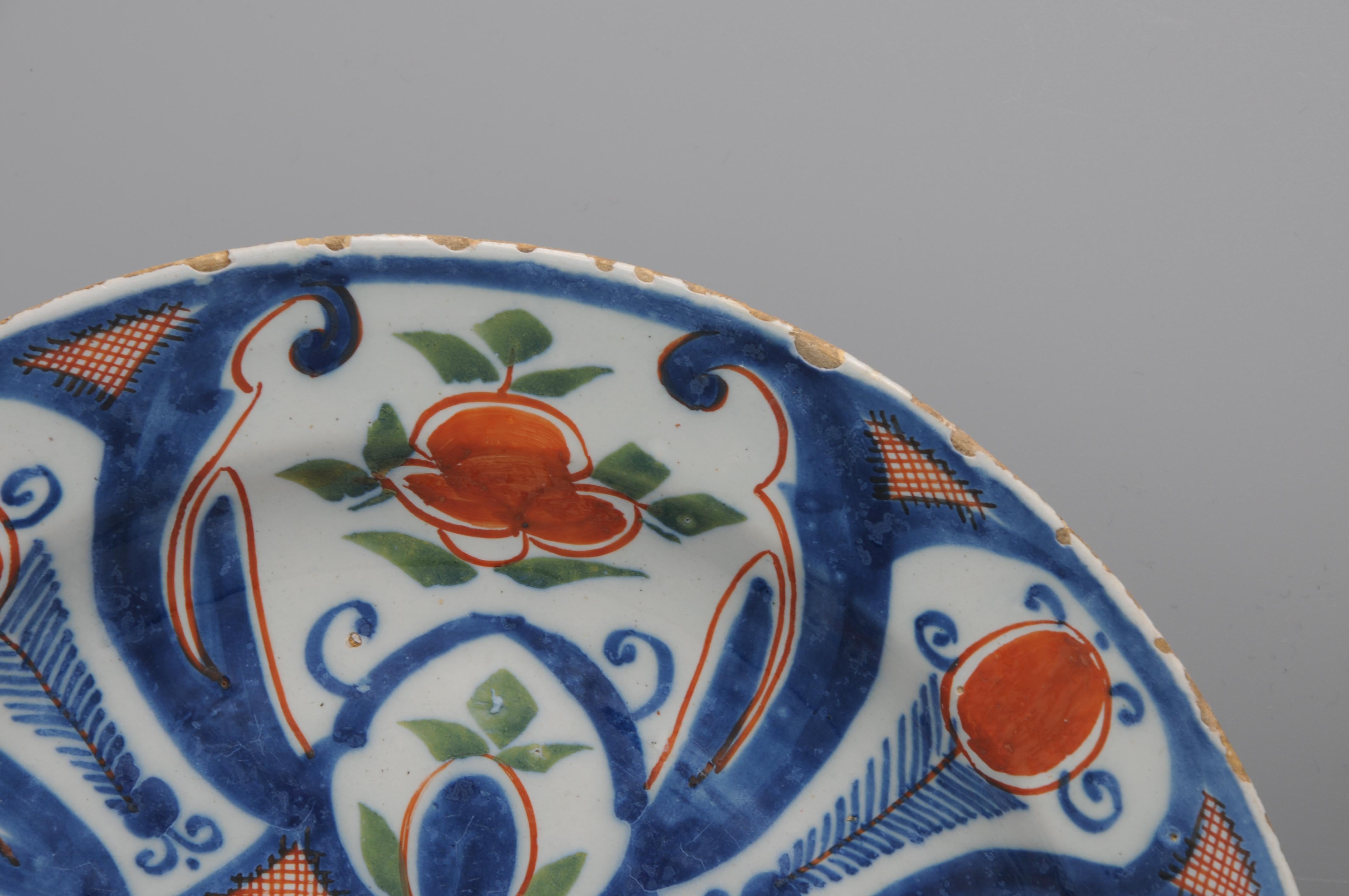 Delft - Pareja de platos azules, verdes y naranjas de 