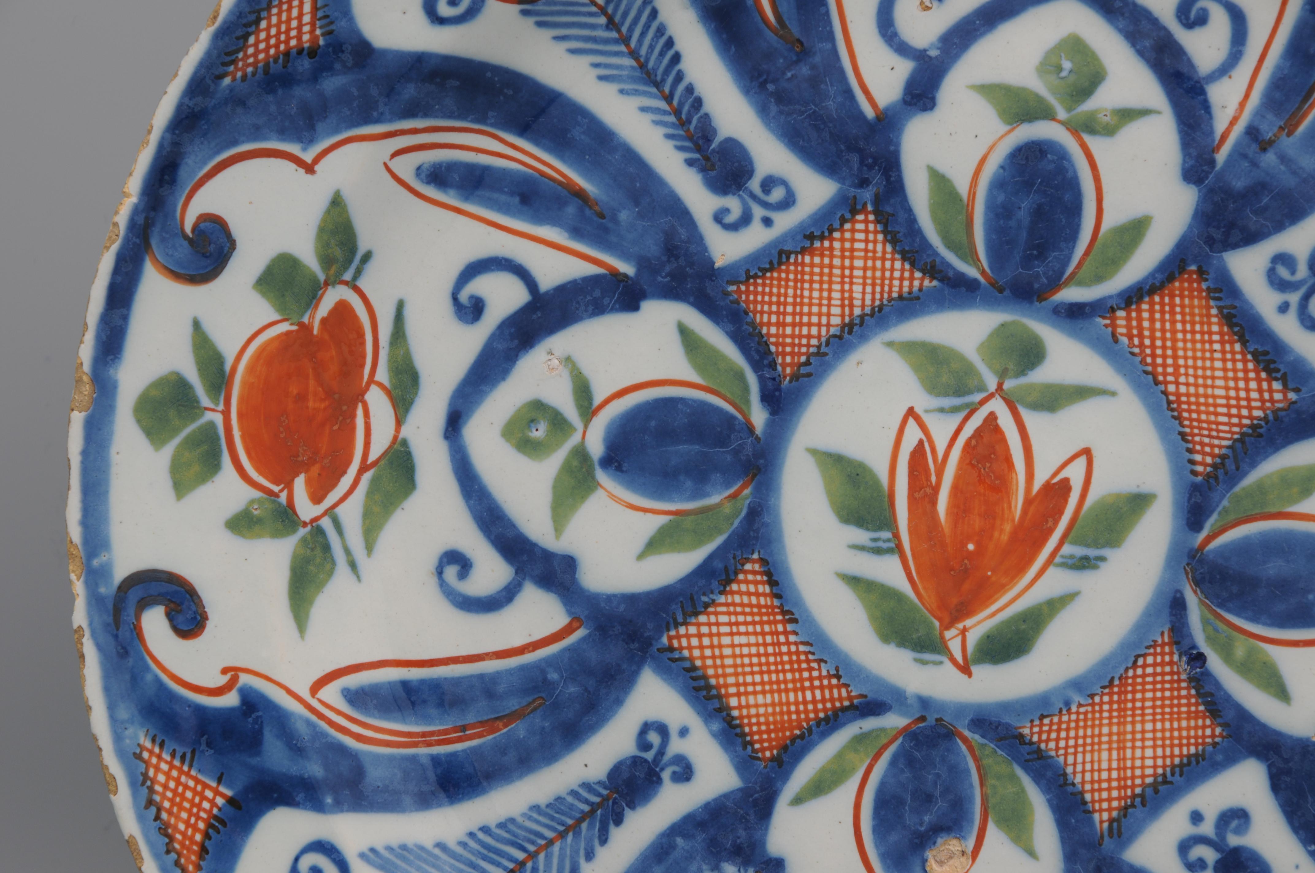 Delft - Pareja de platos azules, verdes y naranjas de 