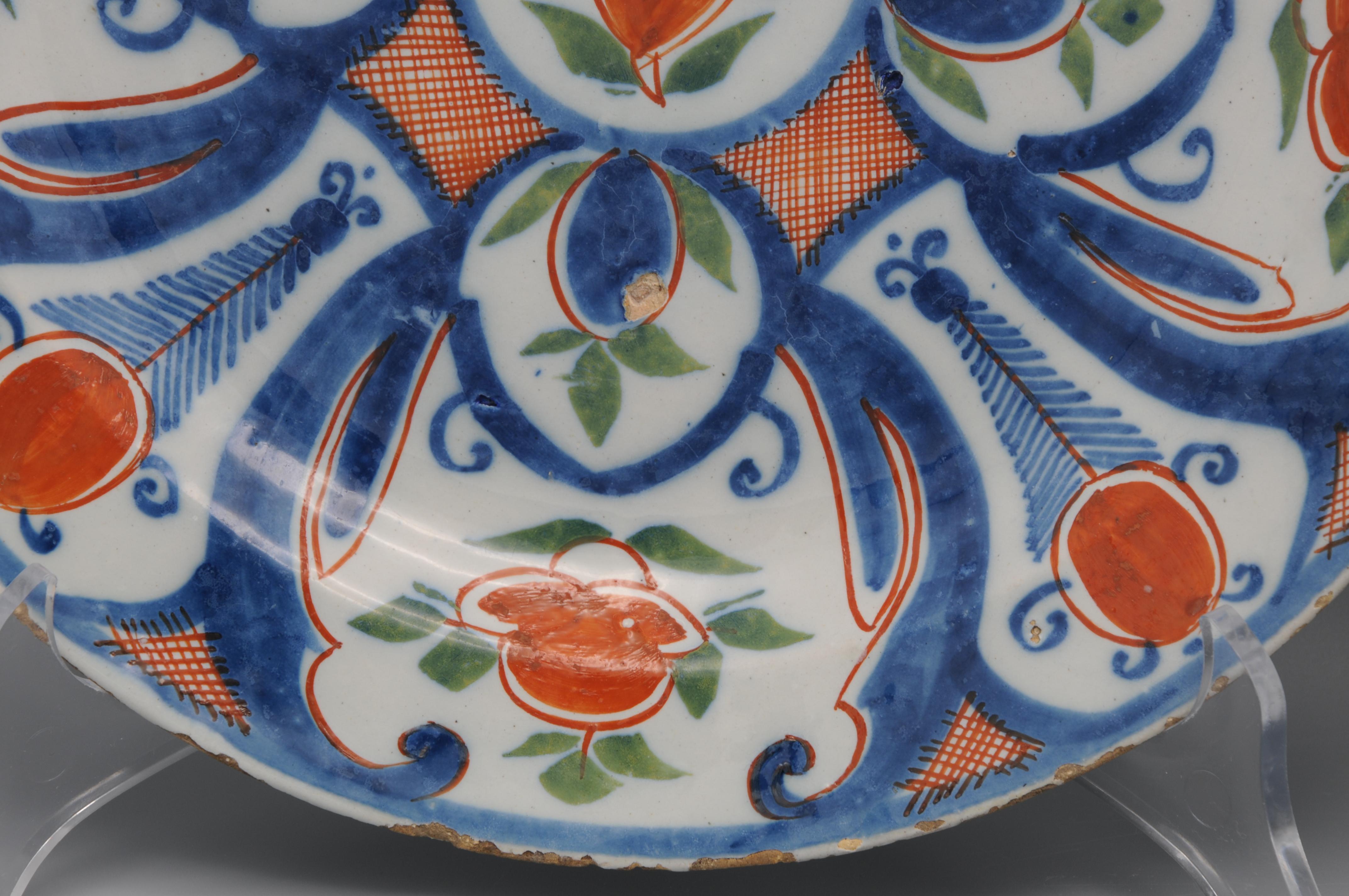 Delft - Pareja de platos azules, verdes y naranjas de 