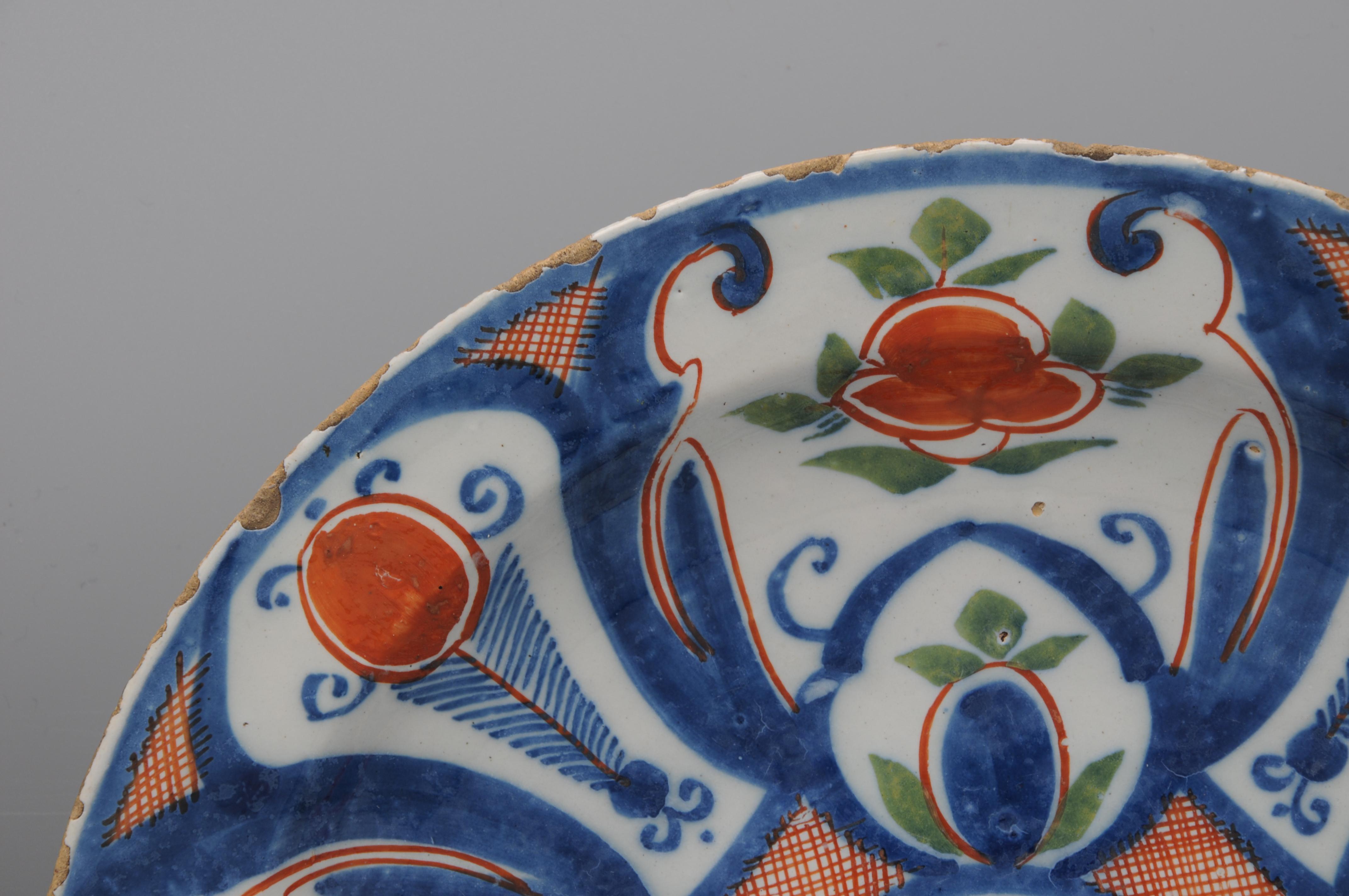 Delft - Pareja de platos azules, verdes y naranjas de 