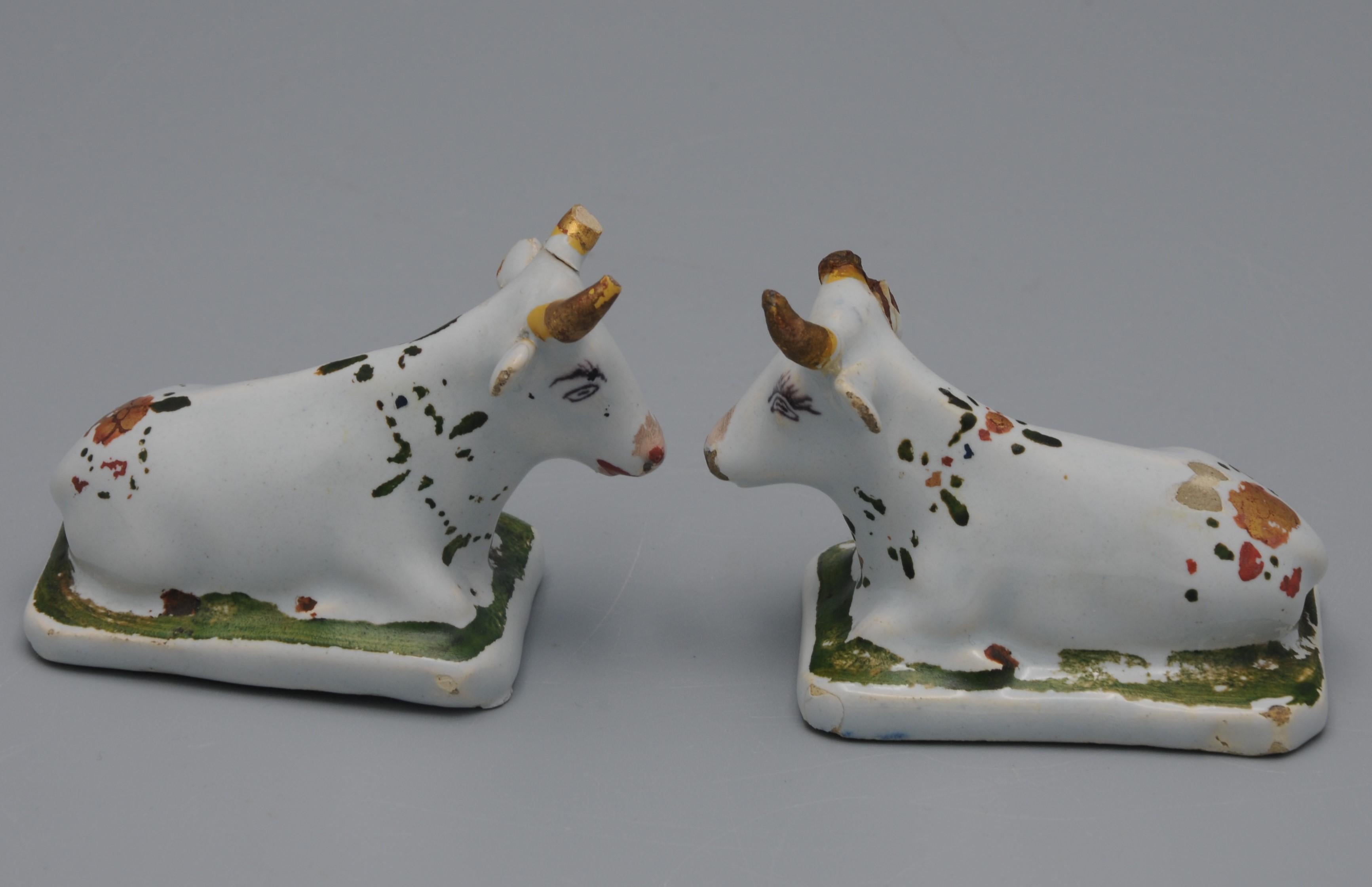 Rococo Delft - Pair of Miniature Cow Figurines