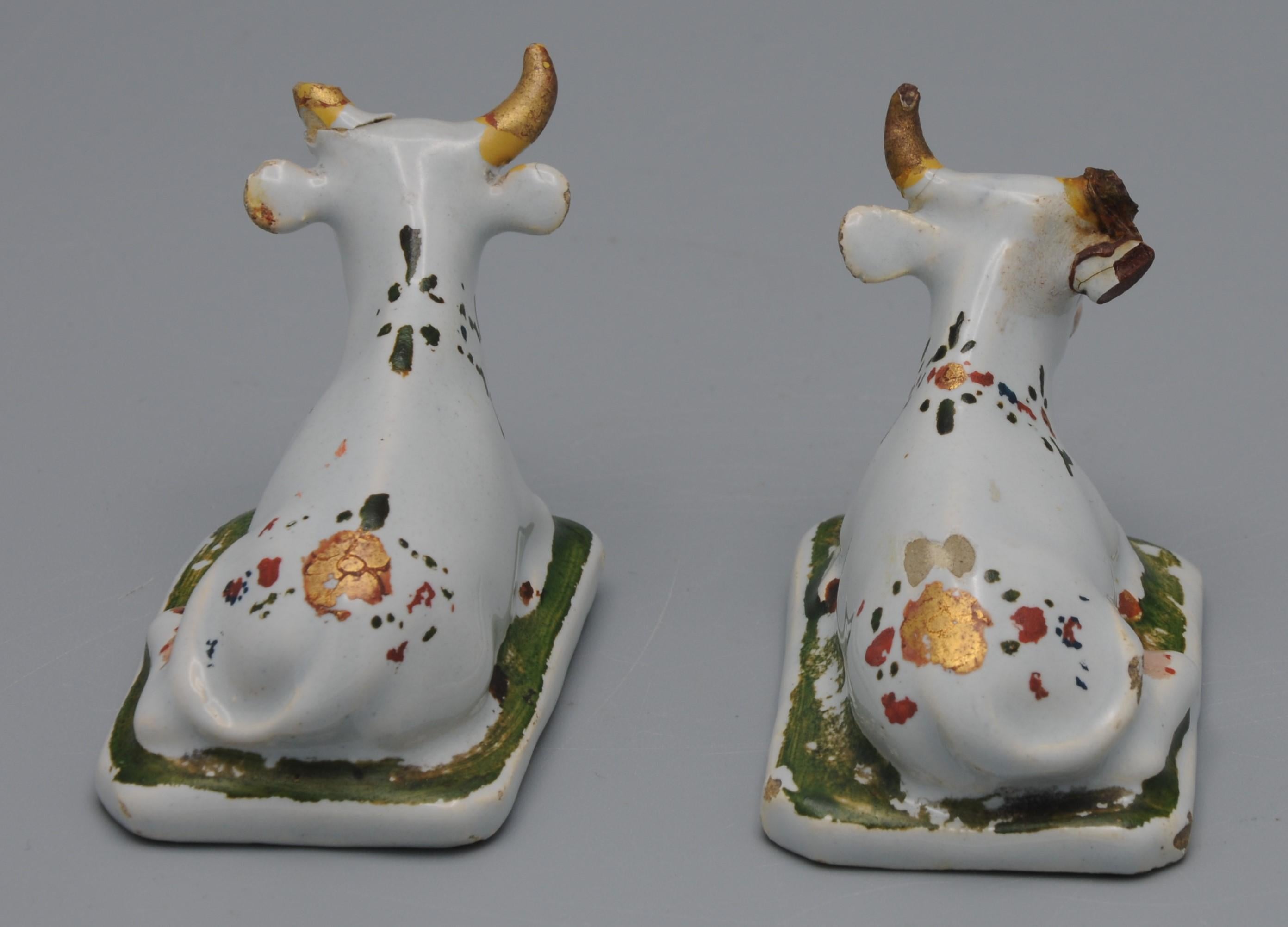 Glazed Delft - Pair of Miniature Cow Figurines