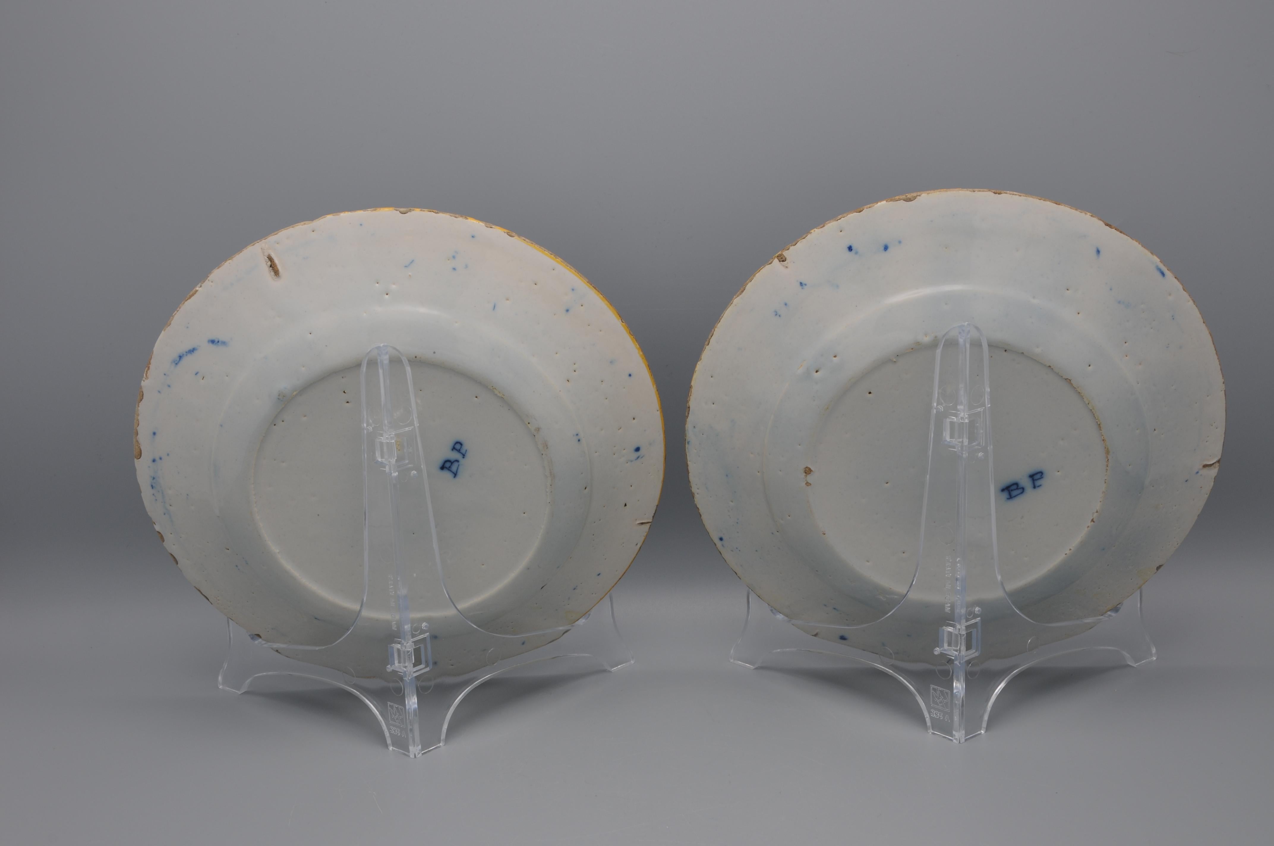 Delft pair of 'Peacock' plates by 'De Blompot' - second half 18th century For Sale 3