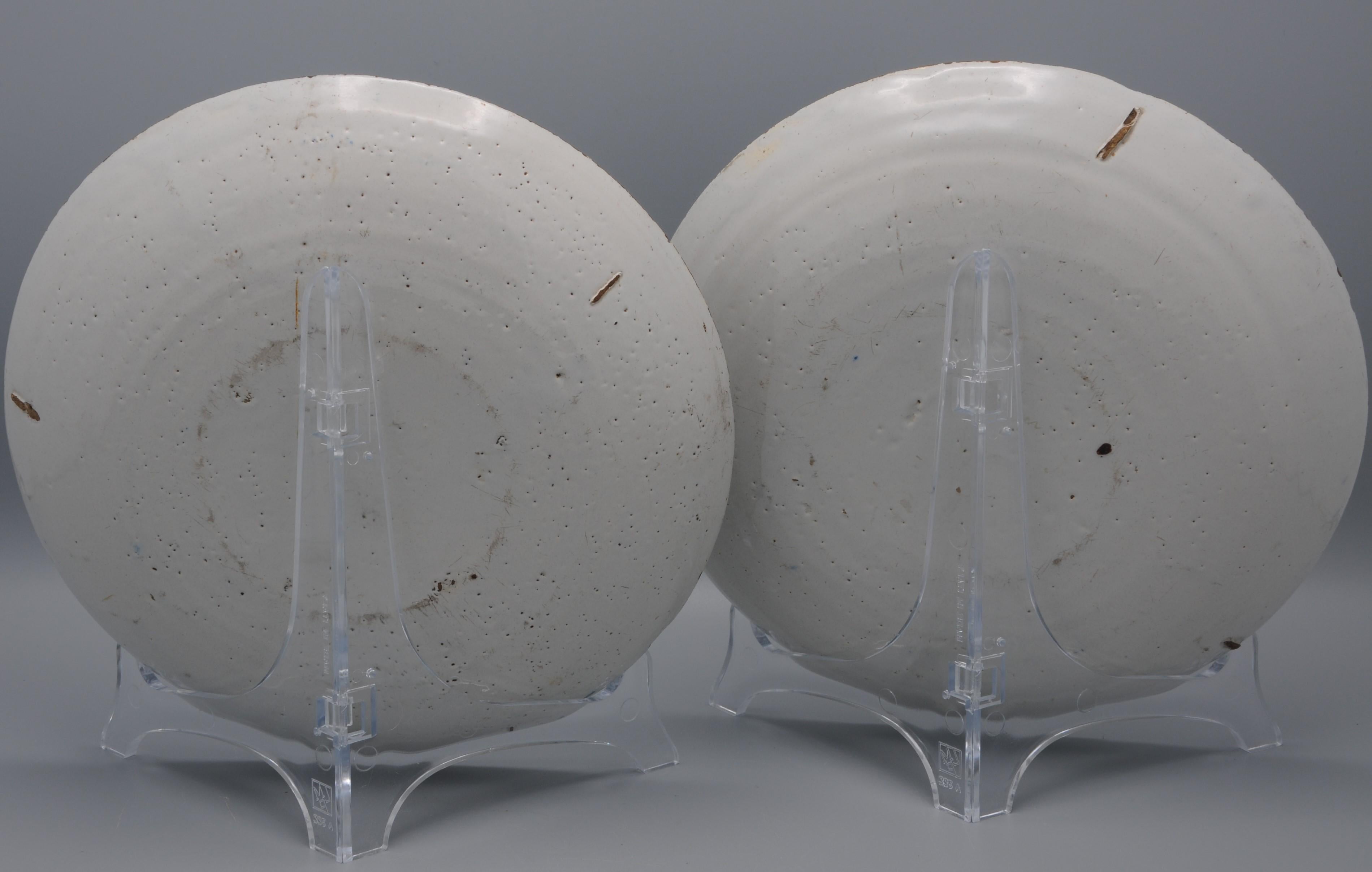 Delft - Pair of polychrome, mainly green, Delfware plates - 18th century 6