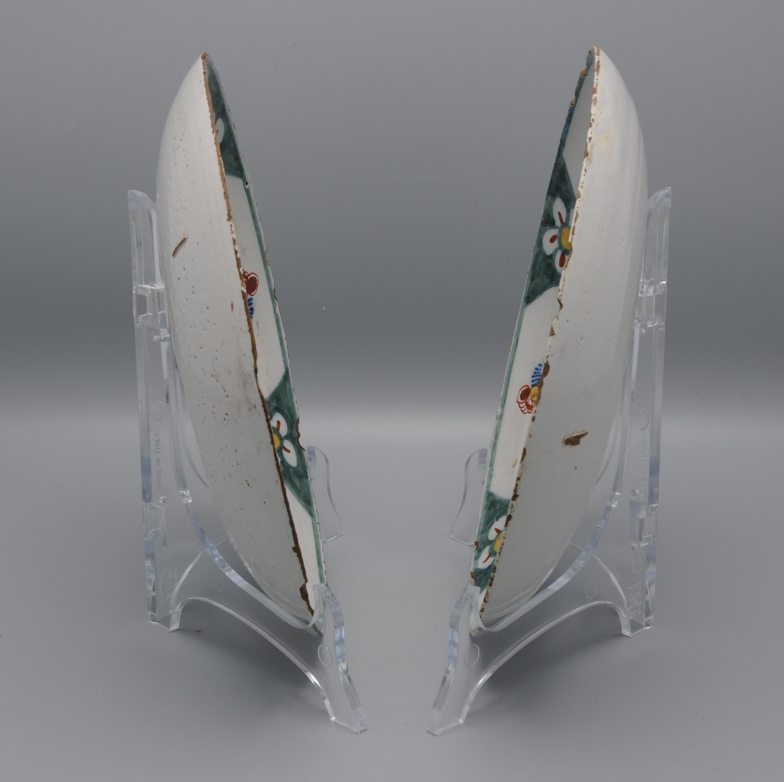 Delft - Pair of polychrome, mainly green, Delfware plates - 18th century 8