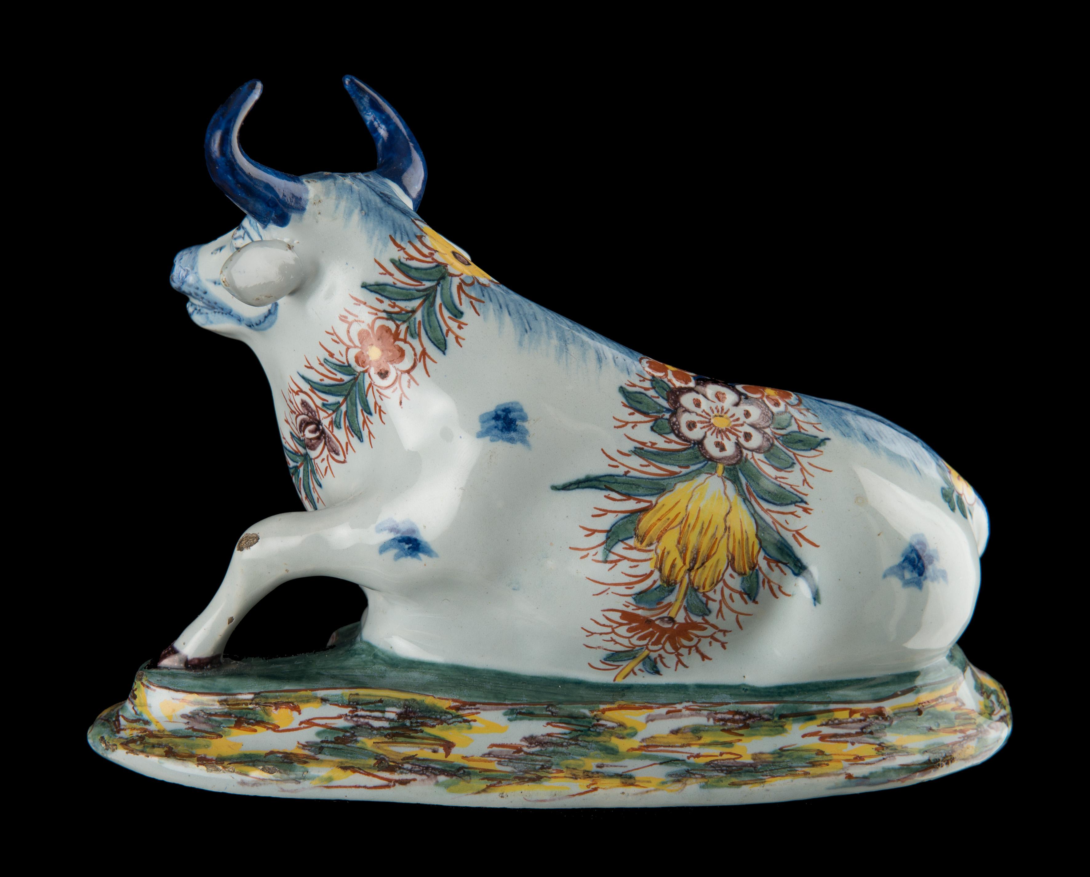 Delft, Pair of Polychrome Reclining Cows, Marked, C 1760 2