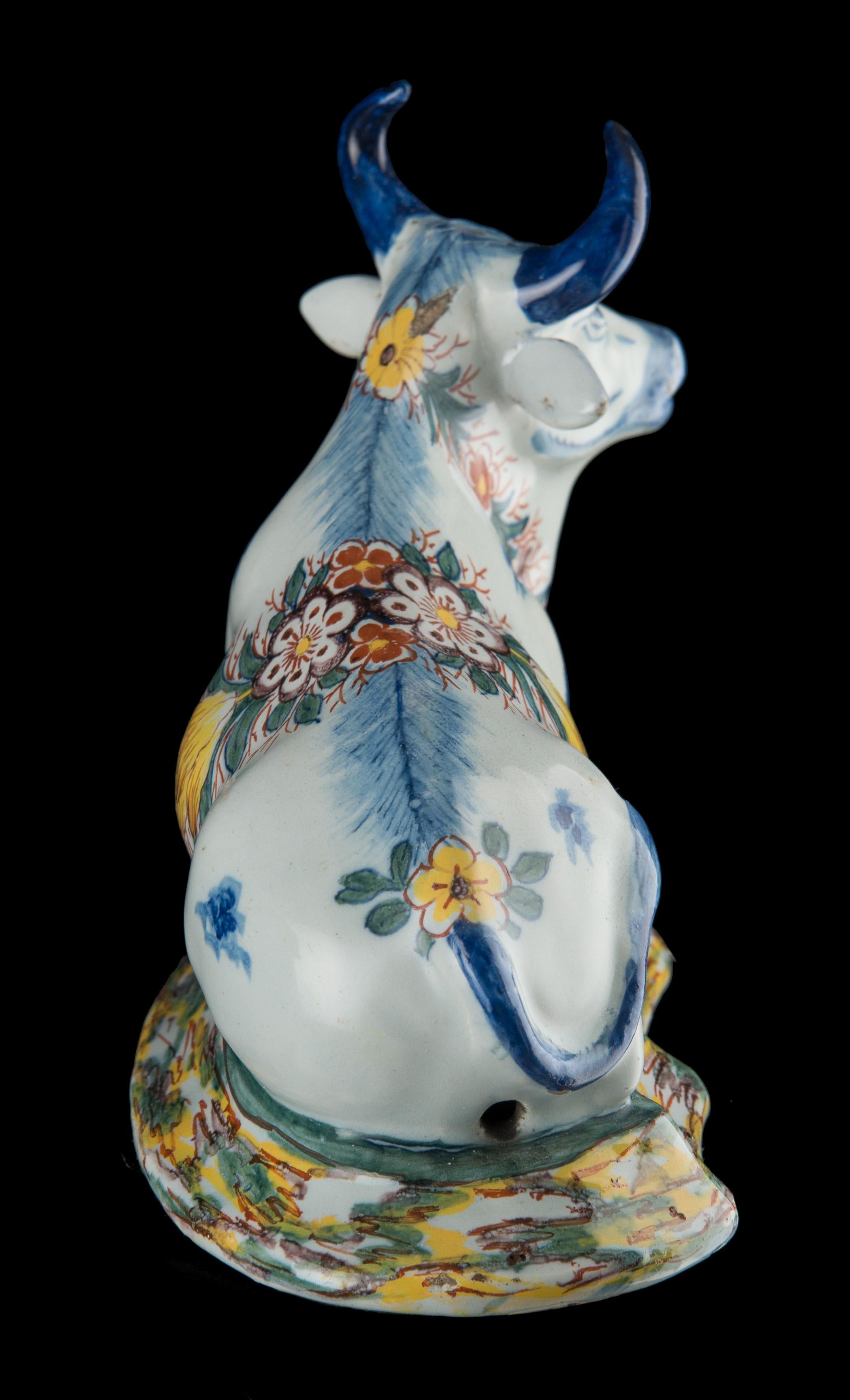 Delft, Pair of Polychrome Reclining Cows, Marked, C 1760 3