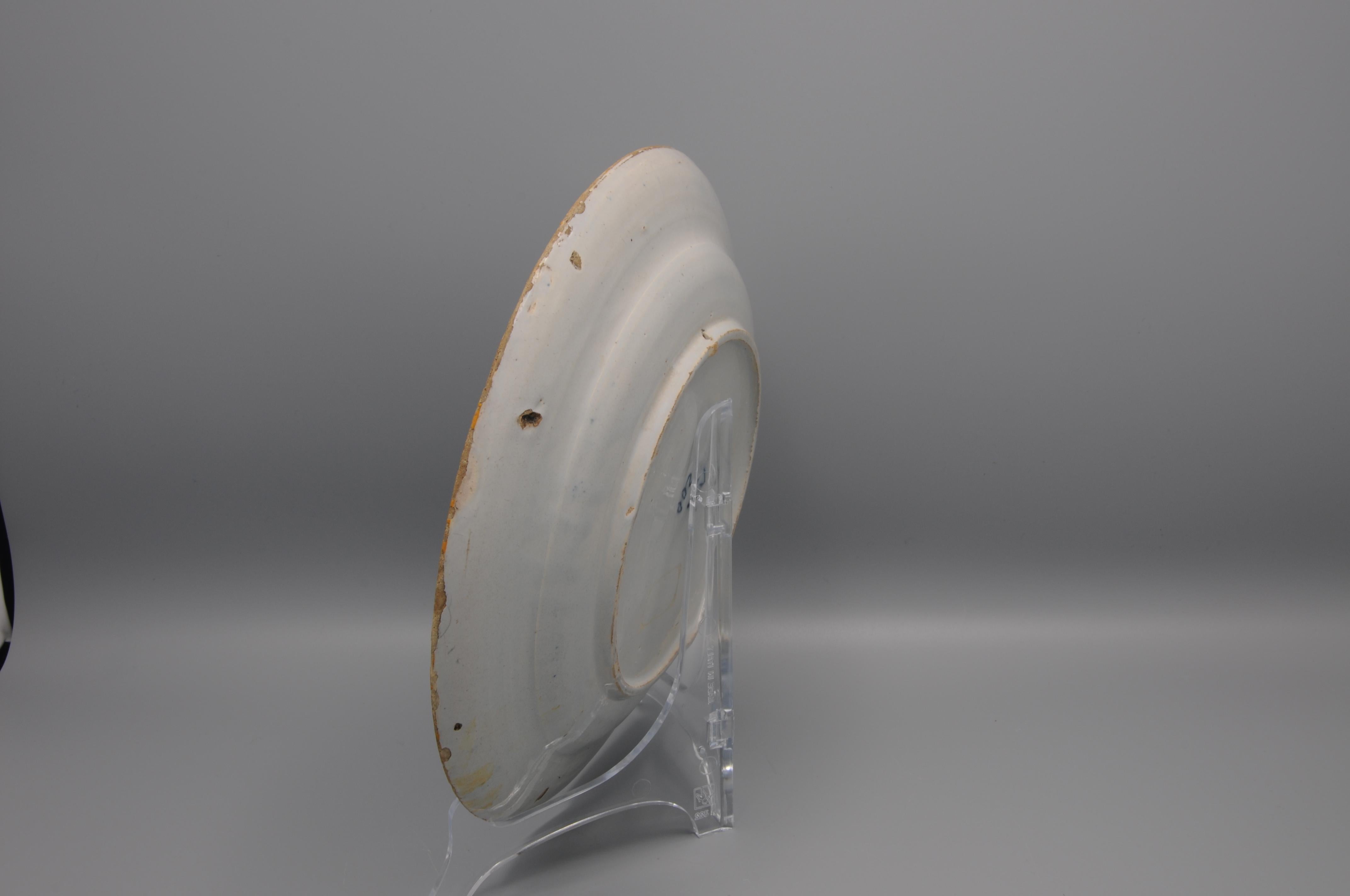 XVIIIe siècle Plat Pauwenstaart de Delft paon