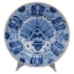 Delft Blue and White 'Peacock' Platter (12inch) by De Klaauw, late 18th century