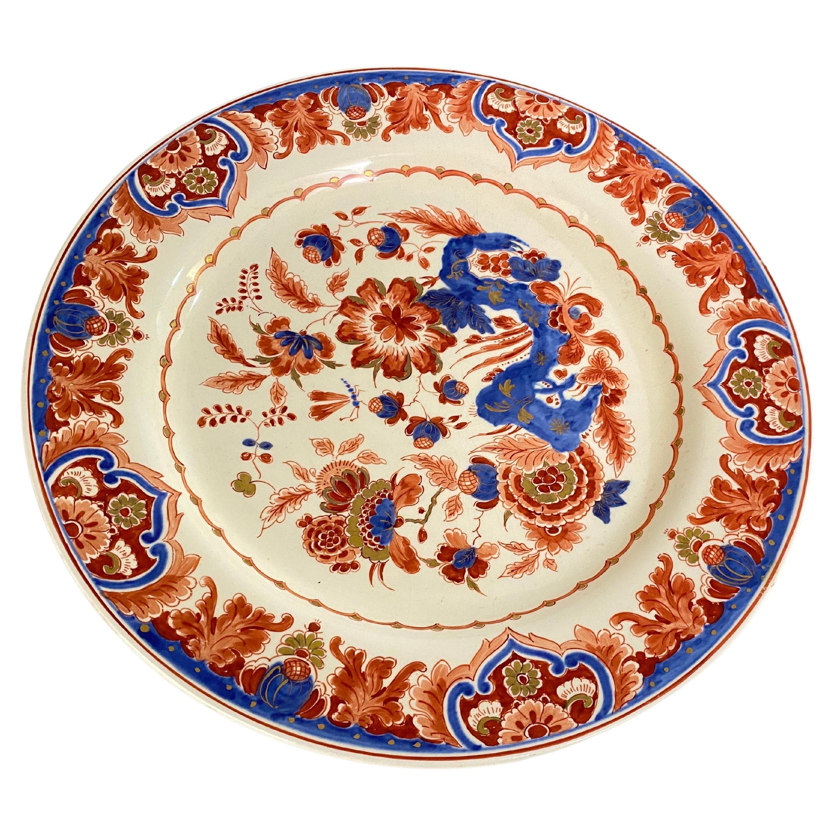 Delft Pijnacker  Earthenware Charger Holland 1968  Blue red white Color  For Sale