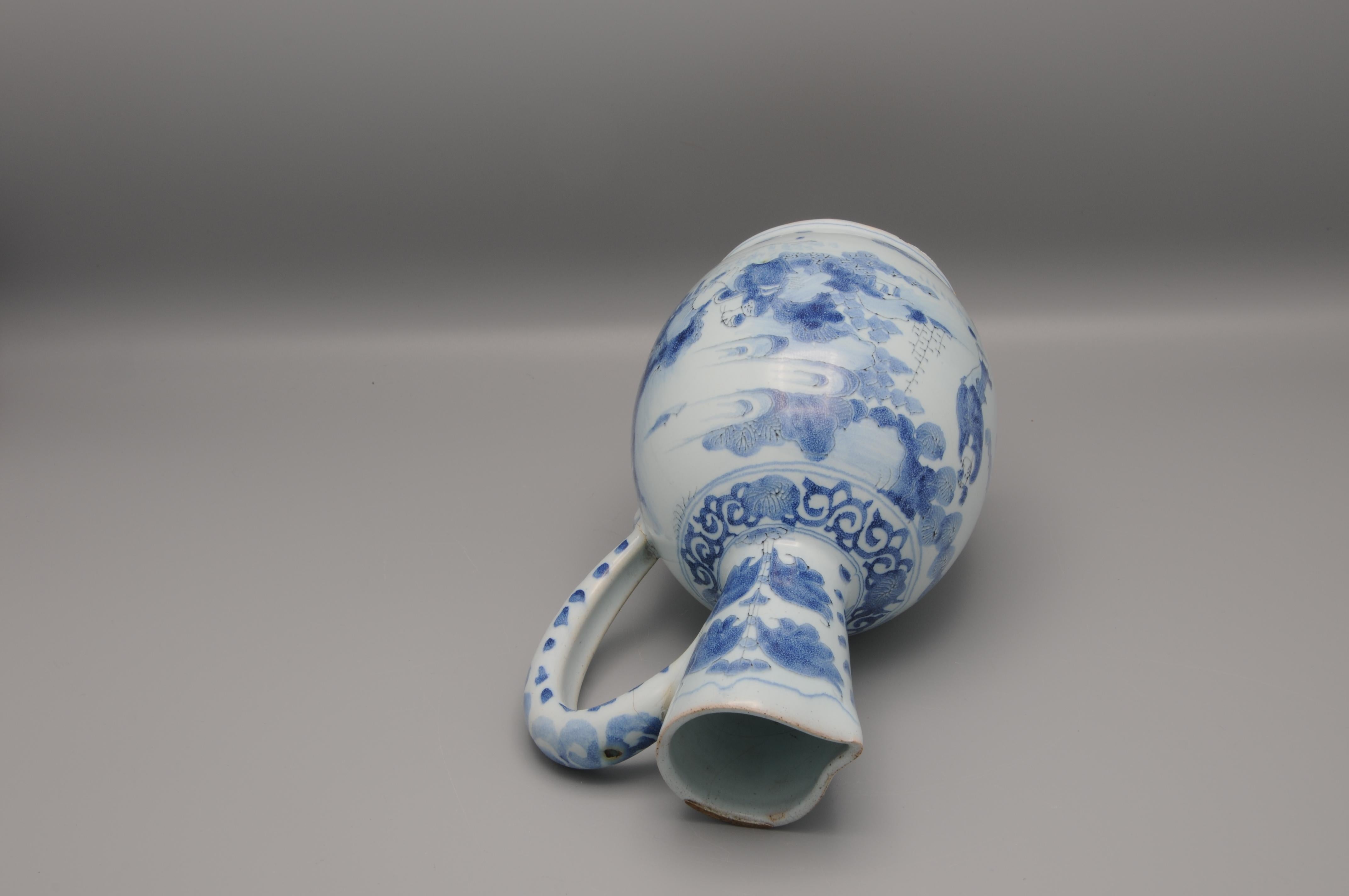 Earthenware Delft Pitcher 'Chinoiserie' decor, late 17th century For Sale