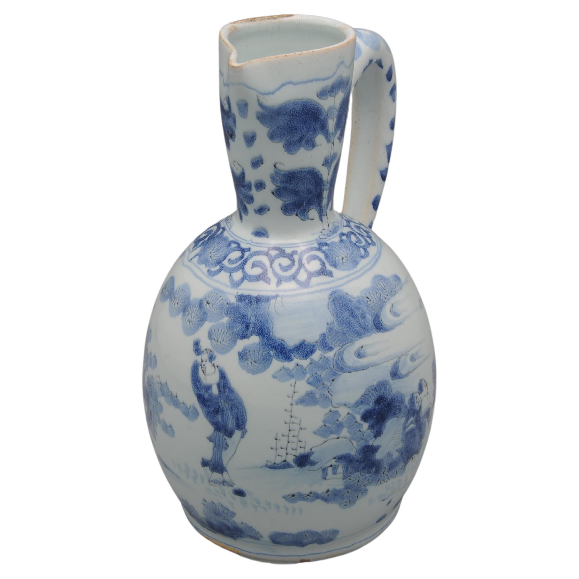 Delft Pitcher 'Chinoiserie' decor, late 17th century For Sale