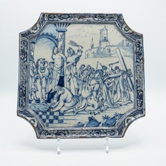 Delft - Chamfered Square Plaque with scenes from the Passion, mid 18th century