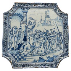 Delft - Chamfered Square Plaque with scenes from the Passion, mid 18th century