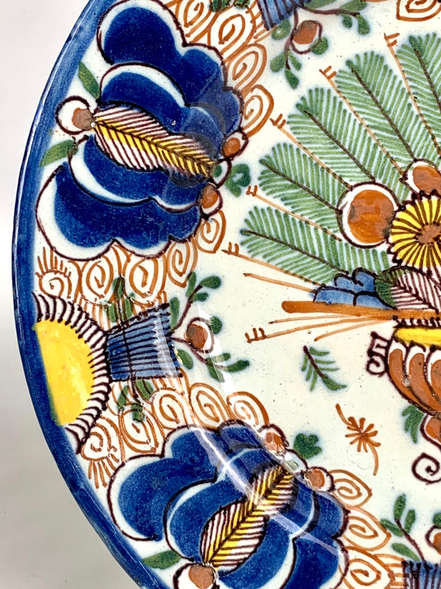 Rococo Delft Plate or Dish Hand Painted Netherlands De Porceleyn Lampetkan Circa 1760 For Sale