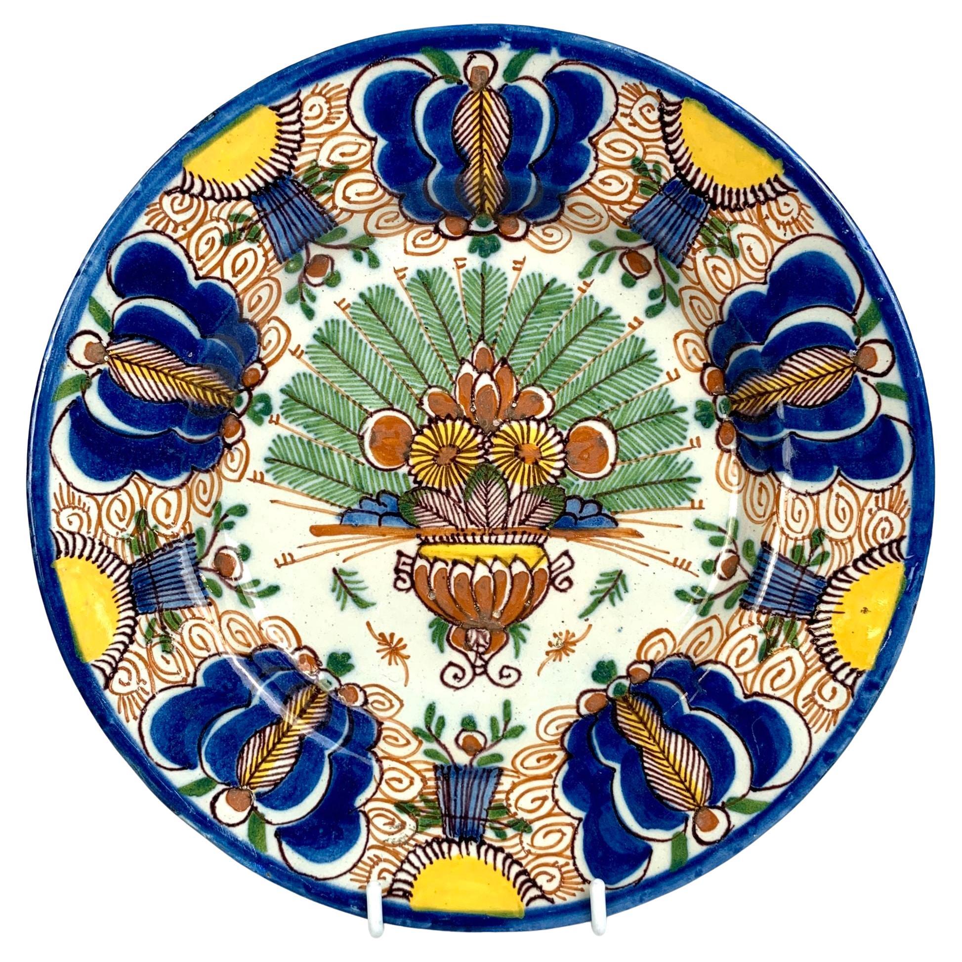 Delft Plate or Dish Hand Painted Netherlands De Porceleyn Lampetkan Circa 1760 For Sale