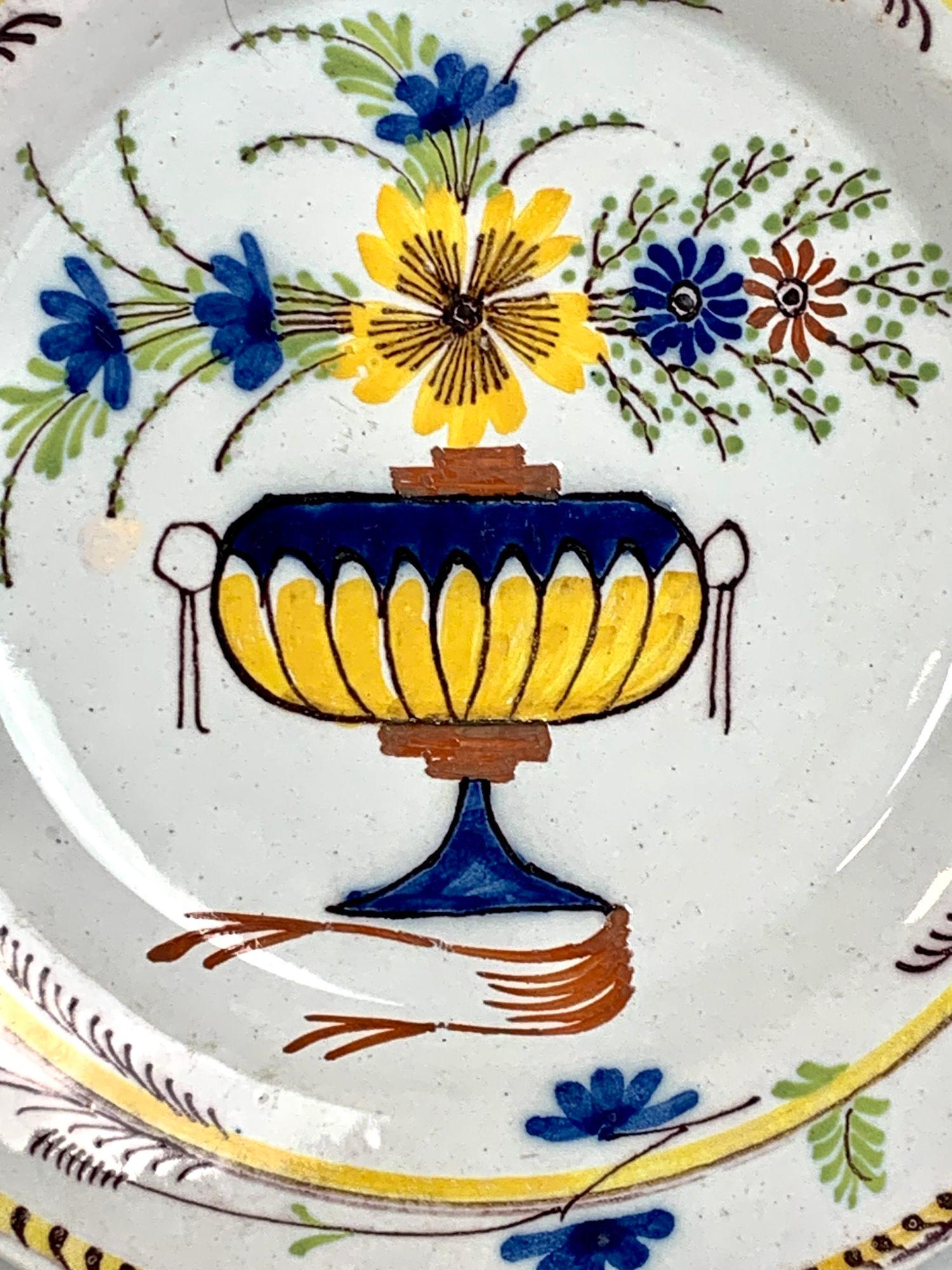 Dutch Delft Plate or Dish Hand Painted Polychrome Colors Netherlands Circa 1800 For Sale