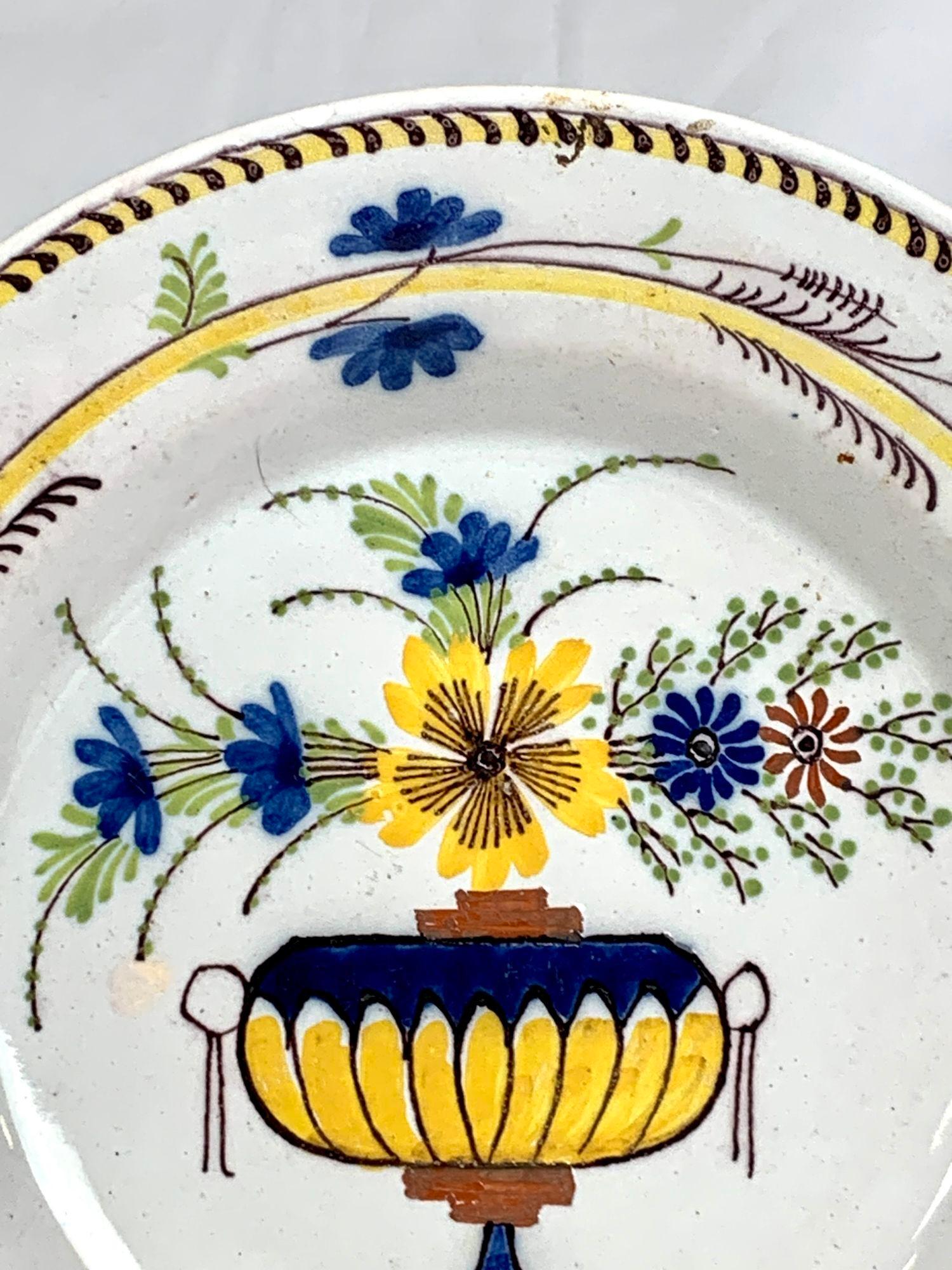Hand-Painted Delft Plate or Dish Hand Painted Polychrome Colors Netherlands Circa 1800 For Sale