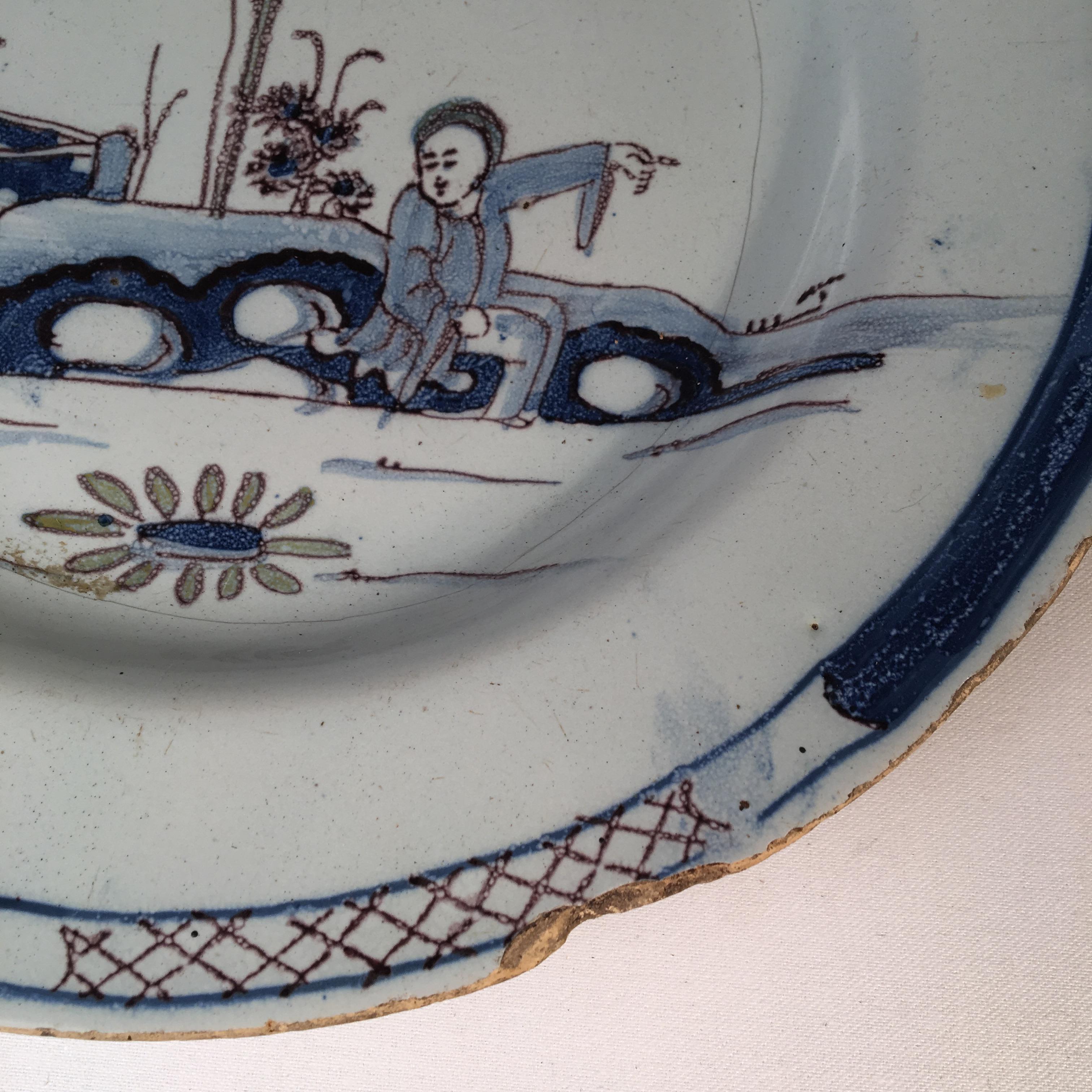 Chinoiserie Delft Plate in the Chinese Style, 18th Century