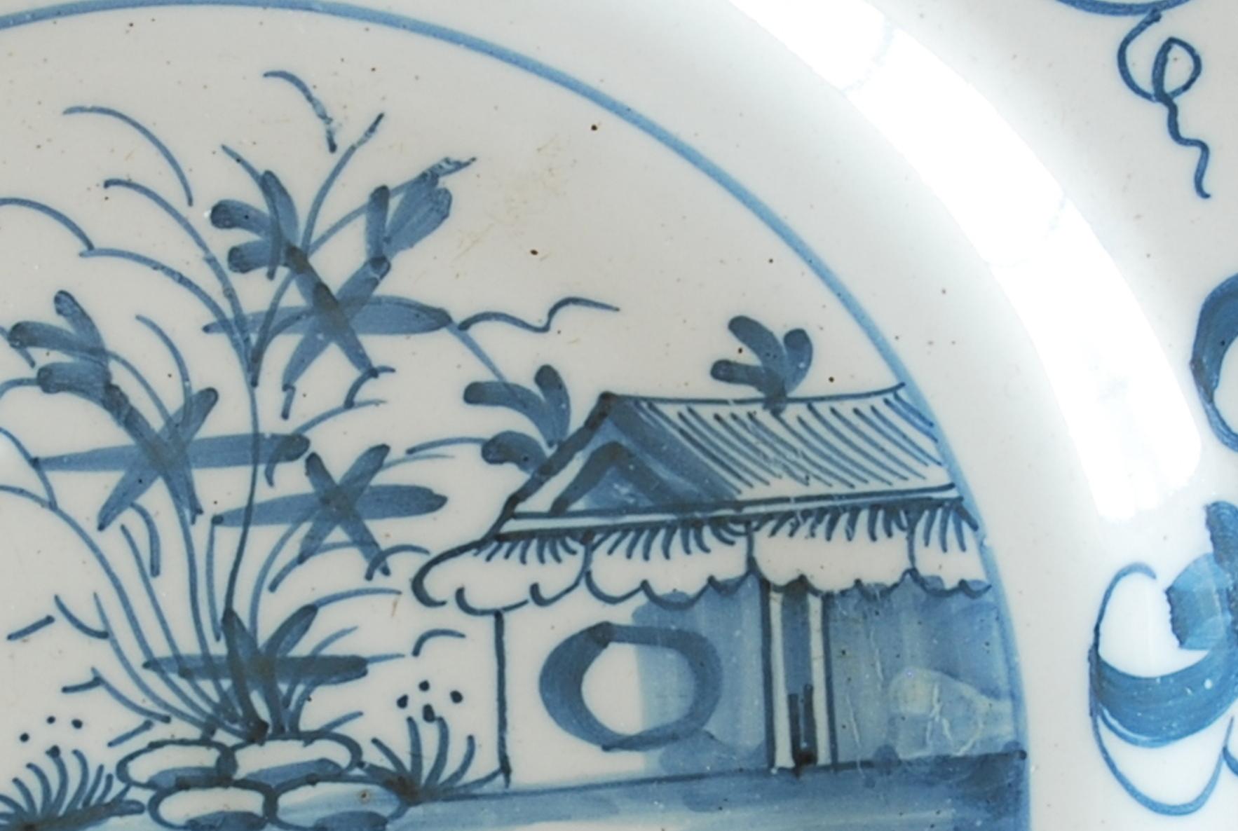Neoclassical Delft plate - Ship in sail off the coast. Glasgow C1760 For Sale