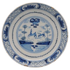 Antique Delft - plate with hare hunt - 18th century