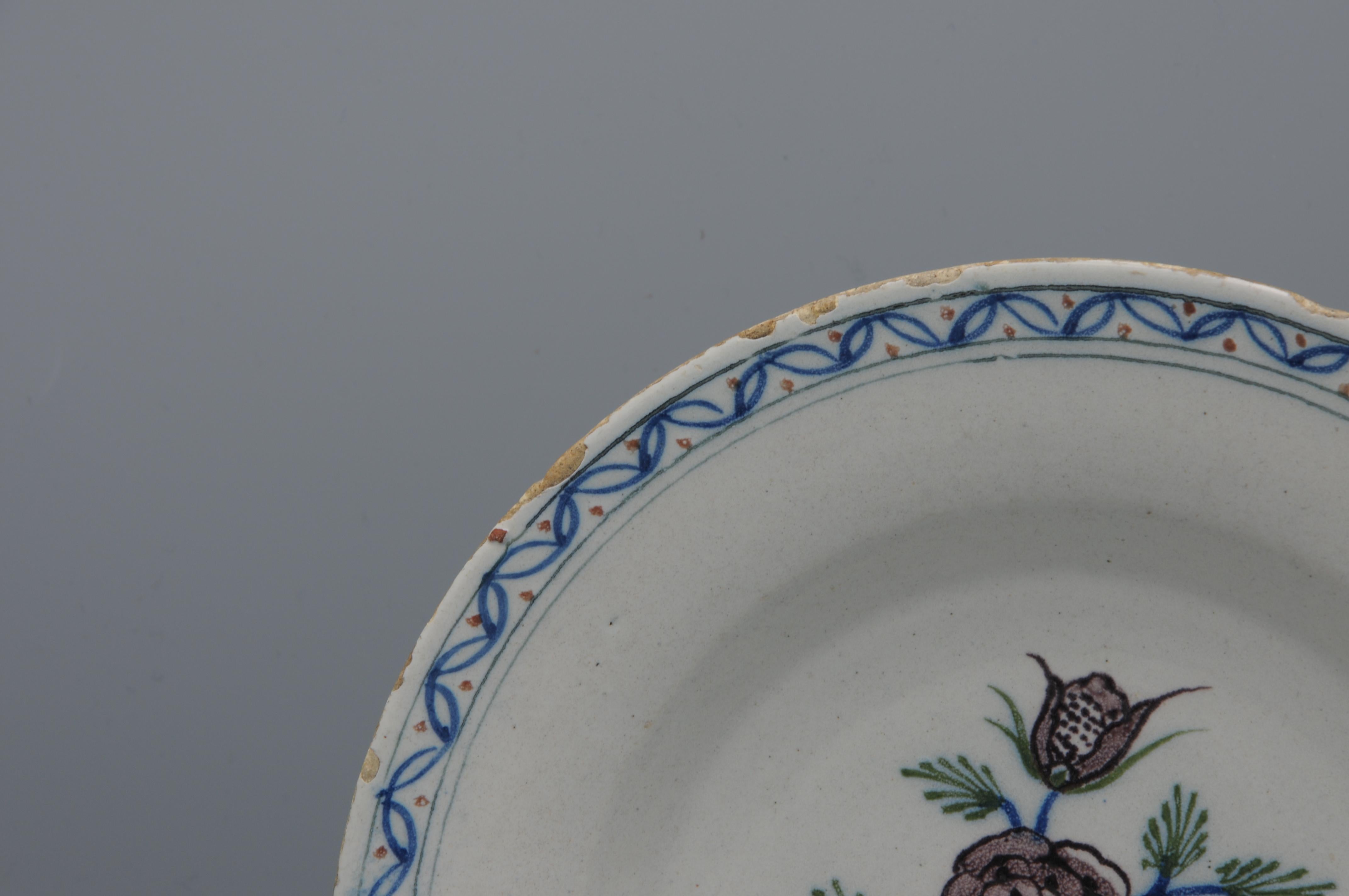 Dutch Delft, Plate with manganese rose - 18th century