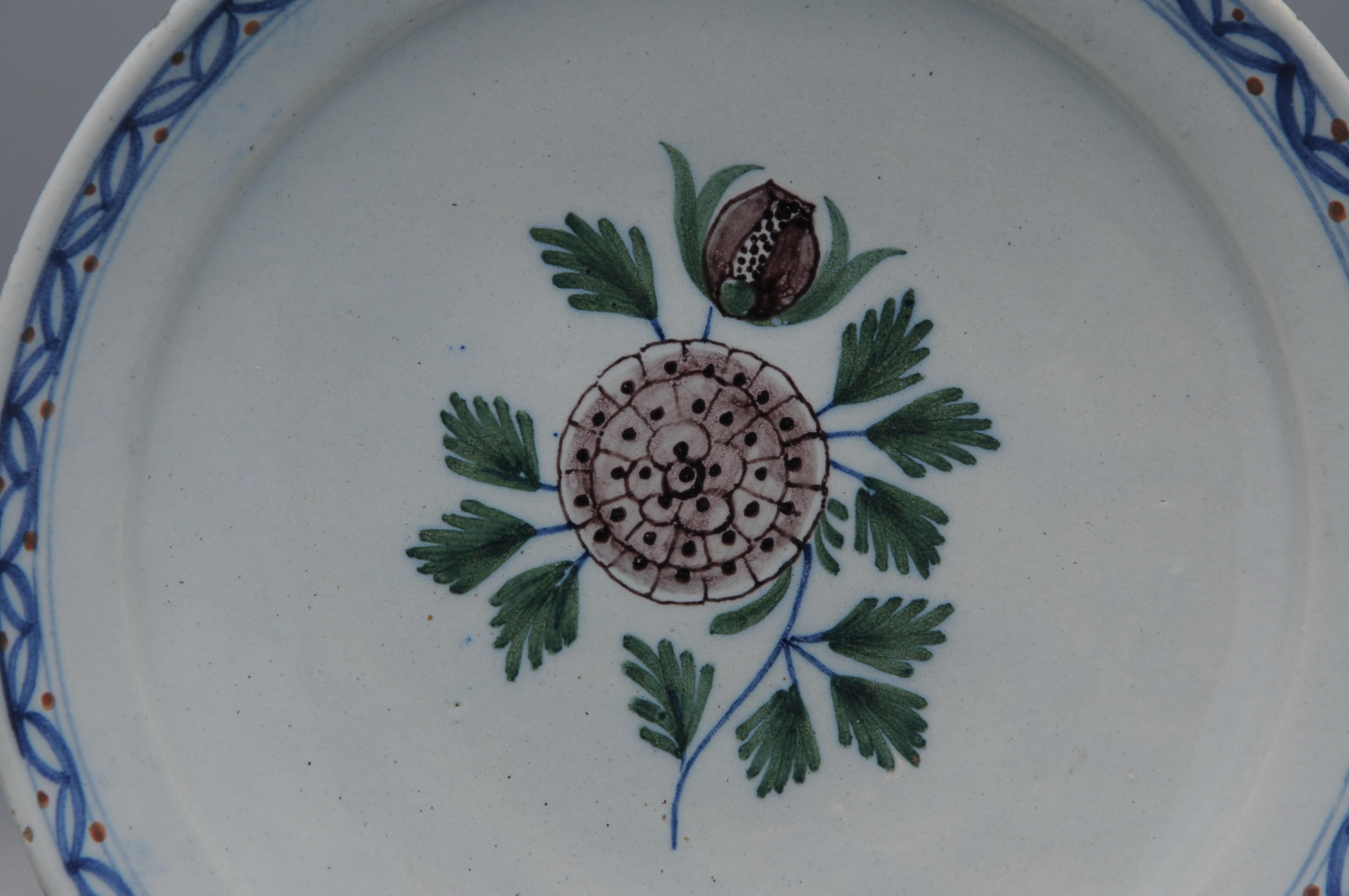 Dutch Delft, Plate with manganese rose - 18th century For Sale