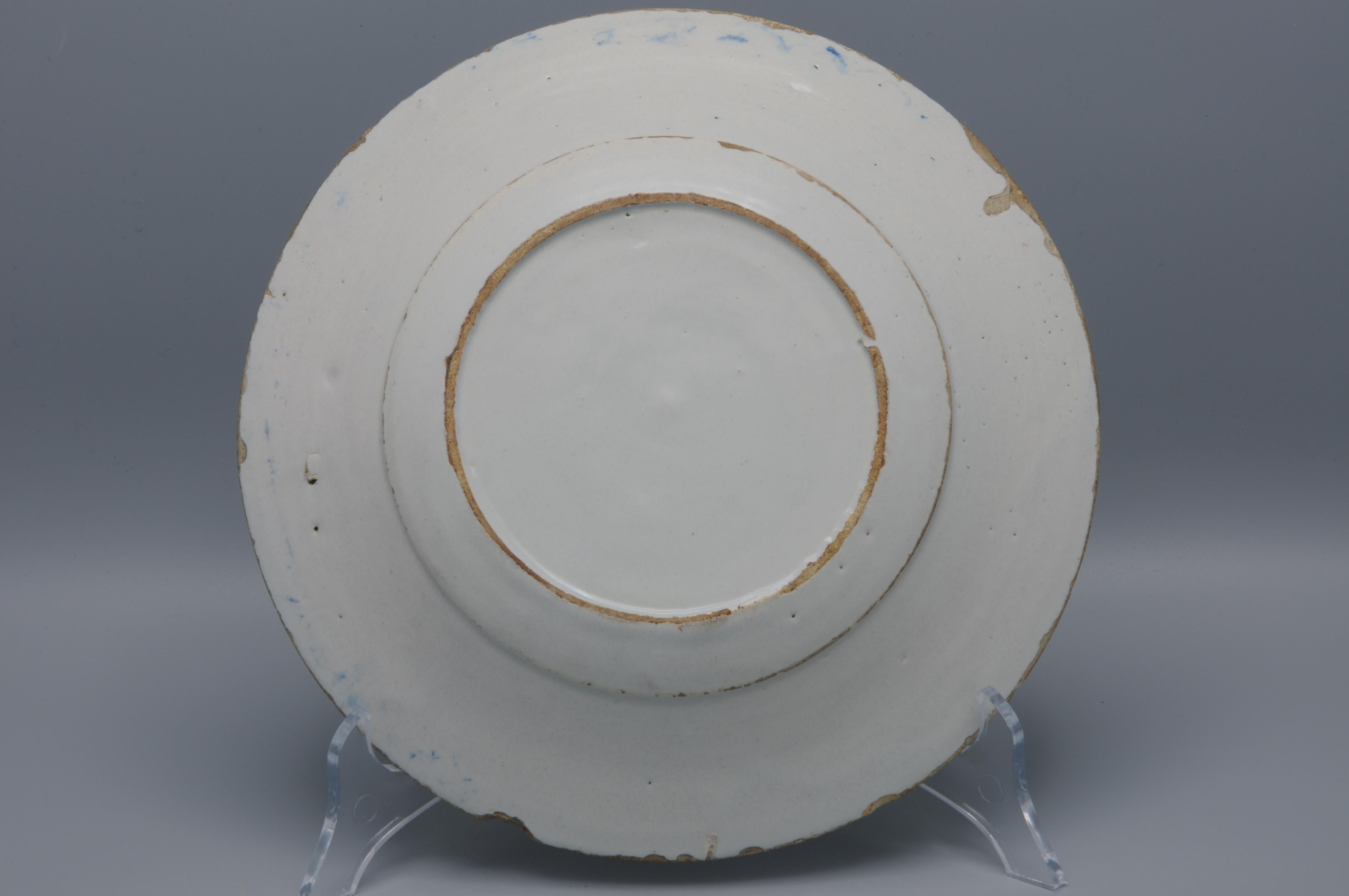 18th Century Delft, Plate with manganese rose - 18th century
