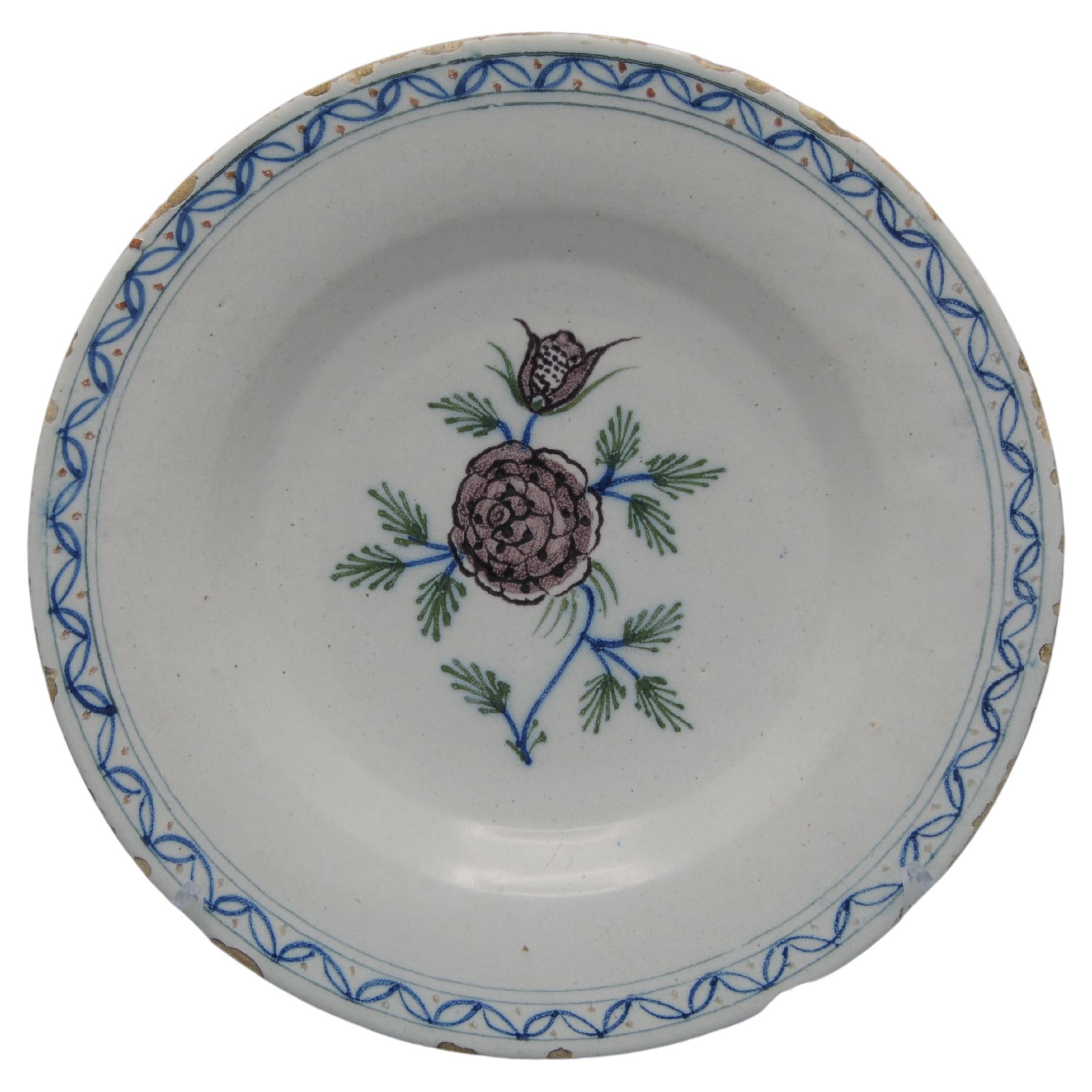 Delft, Plate with manganese rose - 18th century