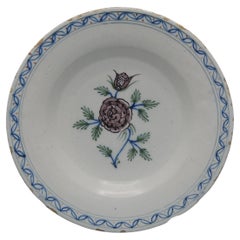 Delft, Plate with manganese rose - 18th century