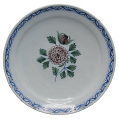Delft, Plate with manganese rose - 18th century