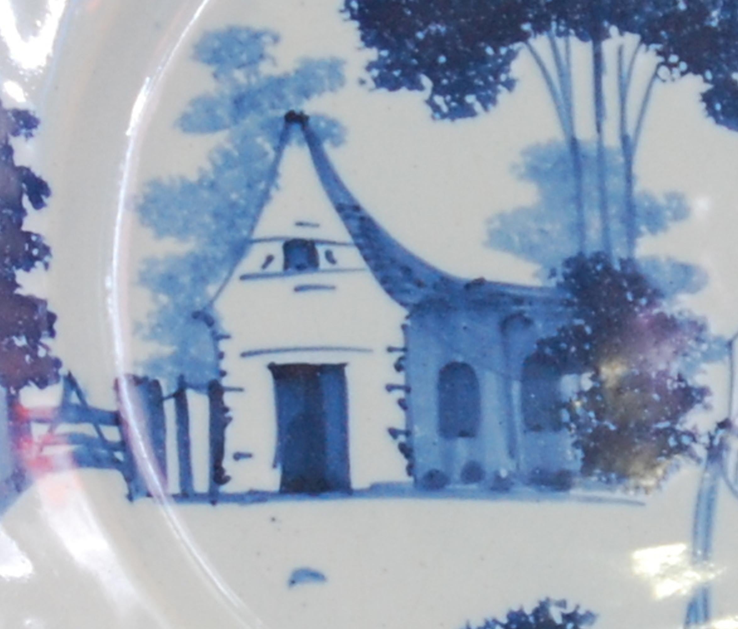Neoclassical Delft plate witha couple leaving a church. Wincanton/London England C1750 For Sale